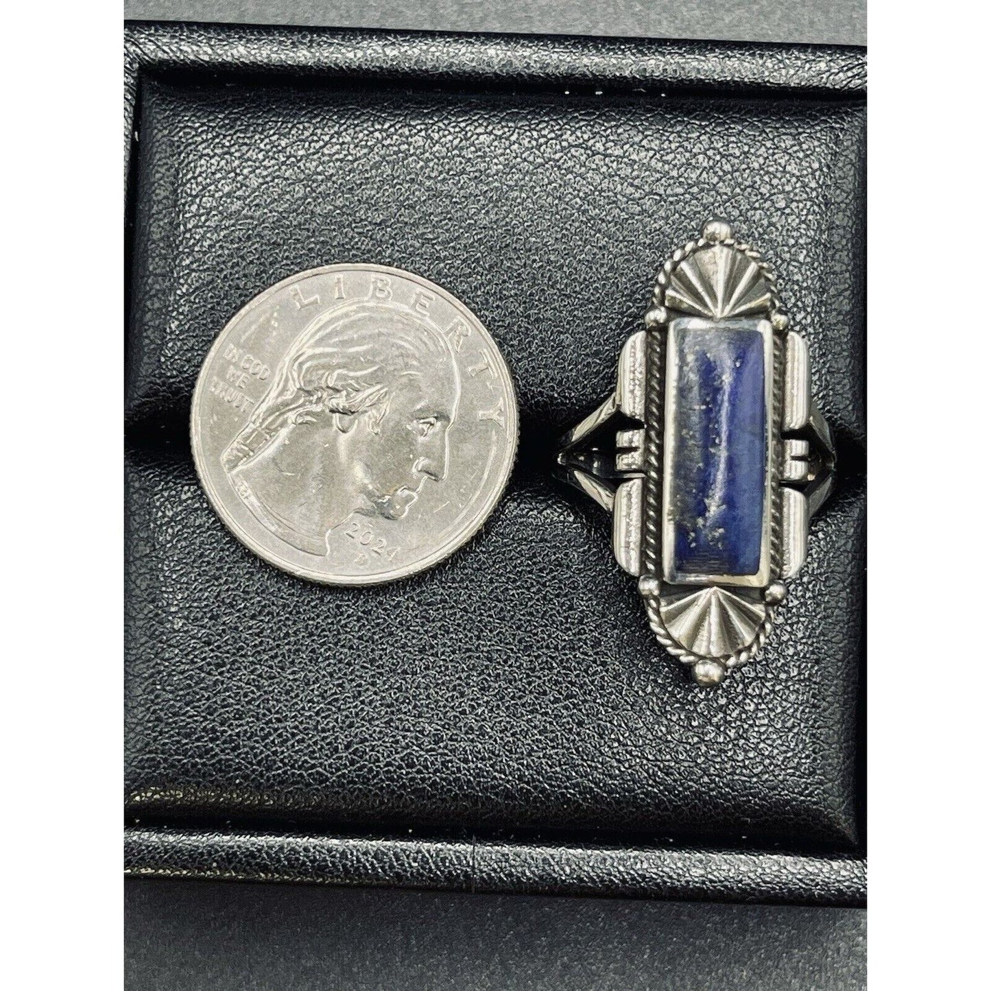New Condition Sterling Silver Art Deco Lapis Ring Size 8.5