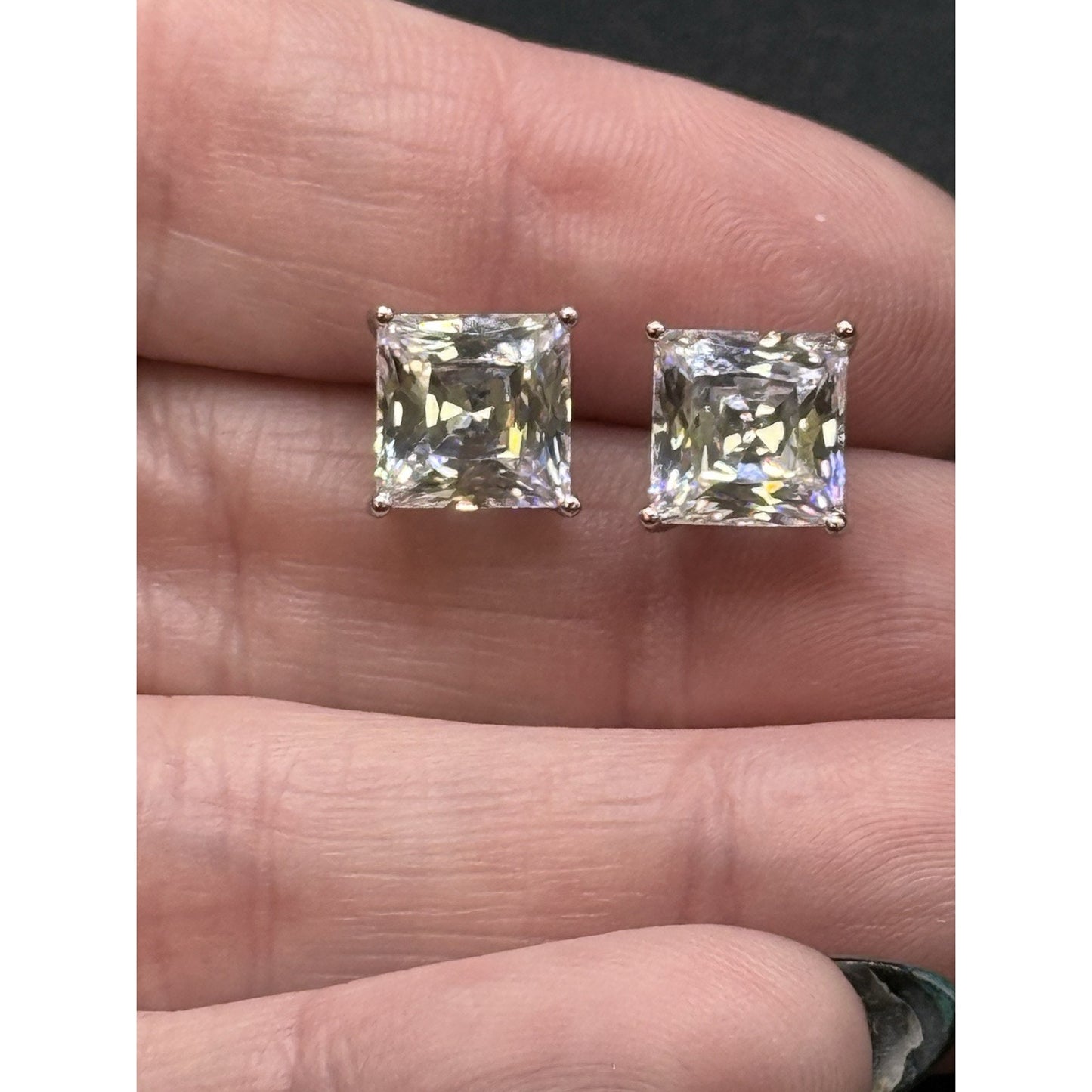 Sterling Silver 8MM Princess Cut Cubic Zirconia Stud Earrings P3