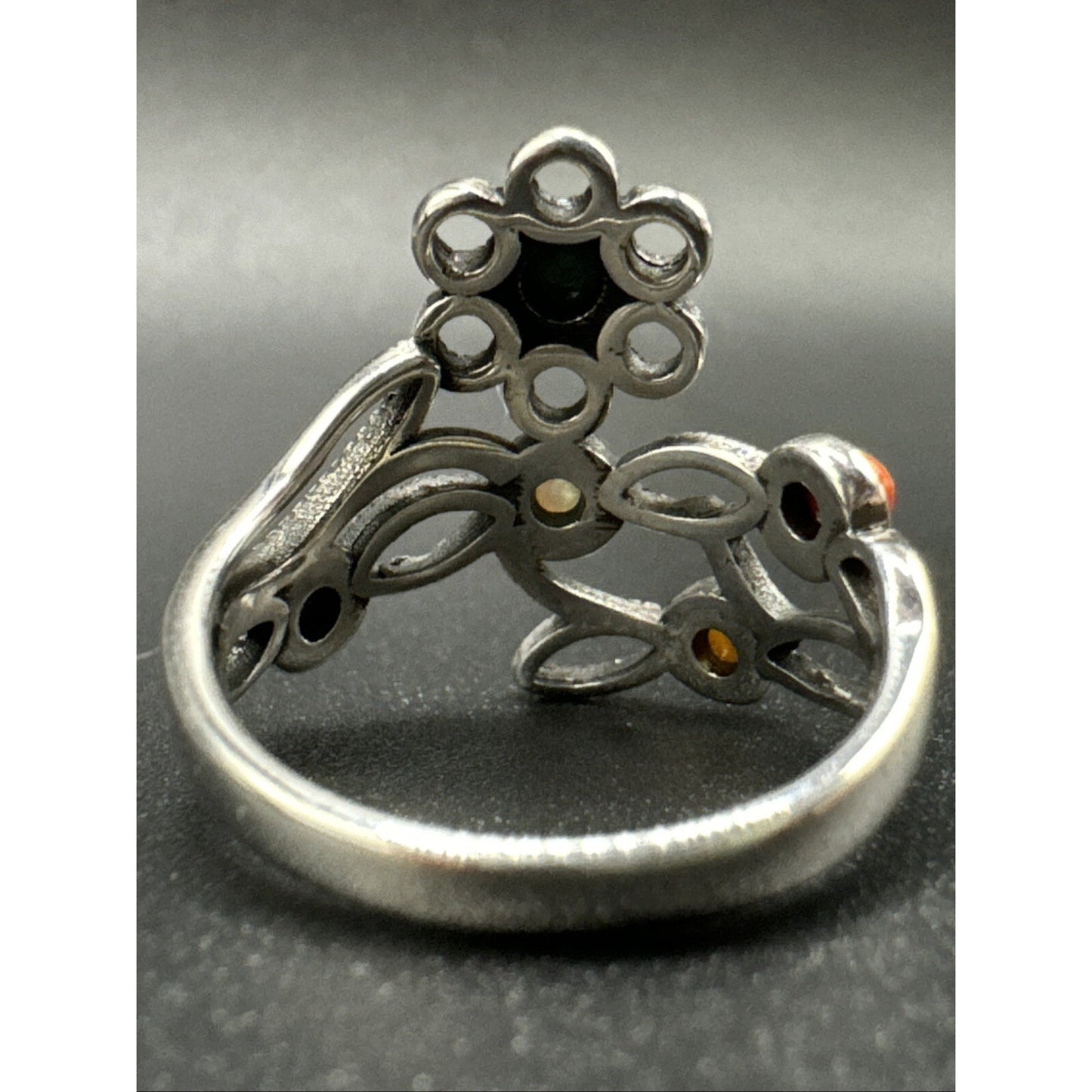 New Condition Sterling Silver Multi Gemstone Flower Vine Ring 925 Size 7