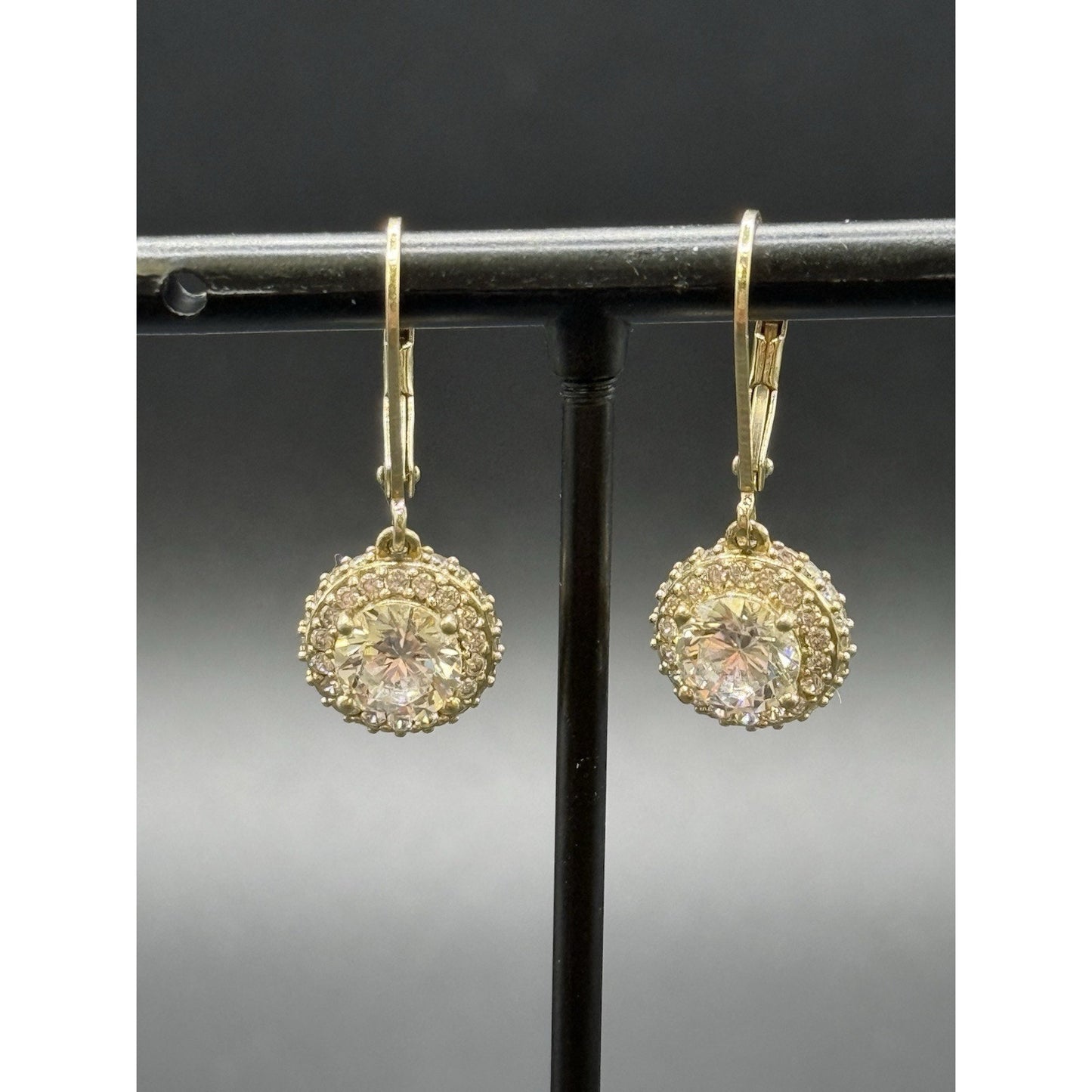 Gold Sterling Silver Cubic Zirconia Dangle Earrings 925 P10