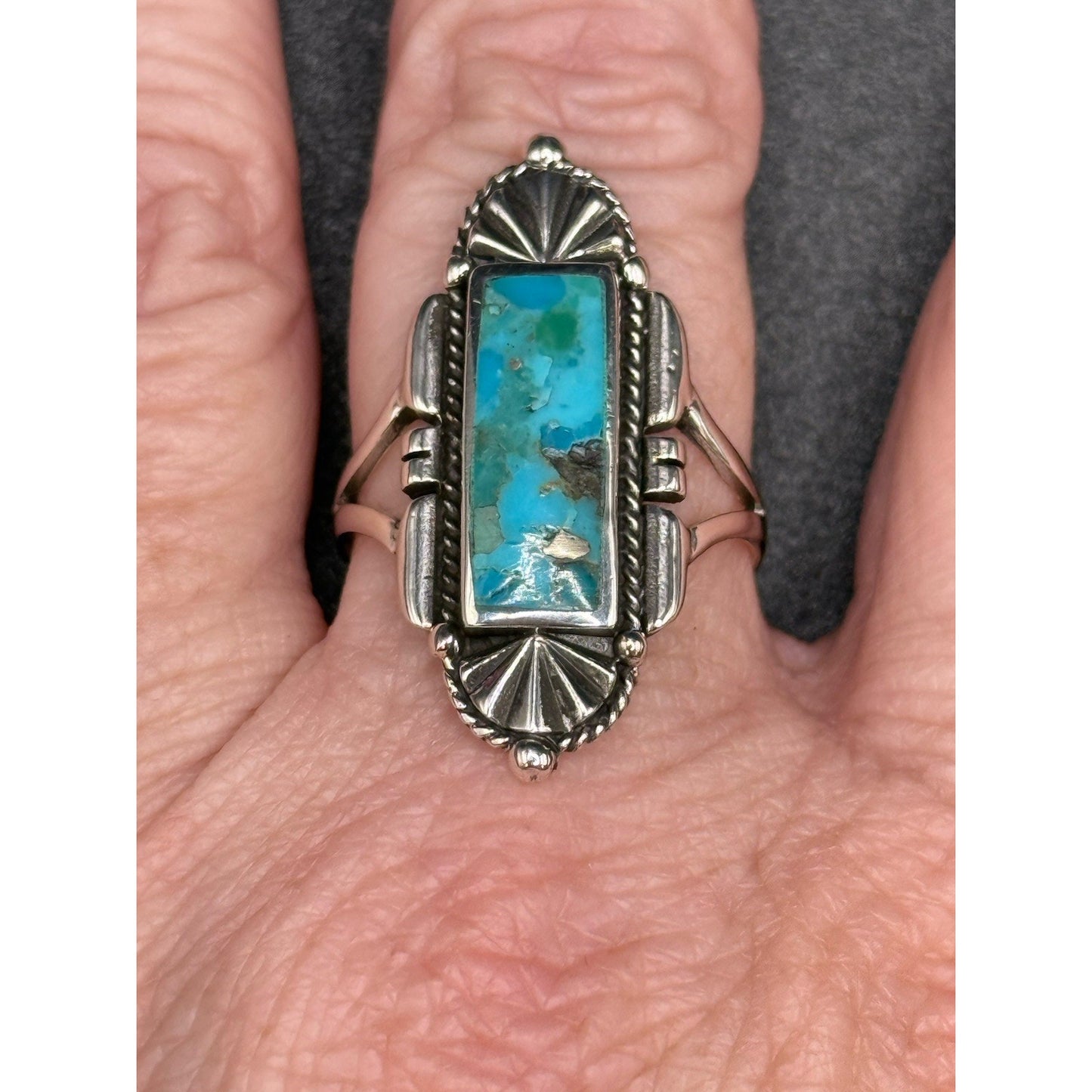 New Condition Sterling Silver Genuine Turquoise Ring Size 9.50