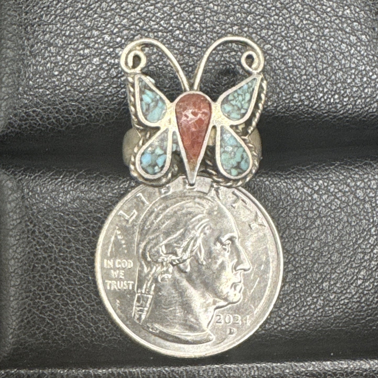 Vintage Sterling Silver Turquoise Inlay Butterfly Ring 925 Size 5 Tested P2
