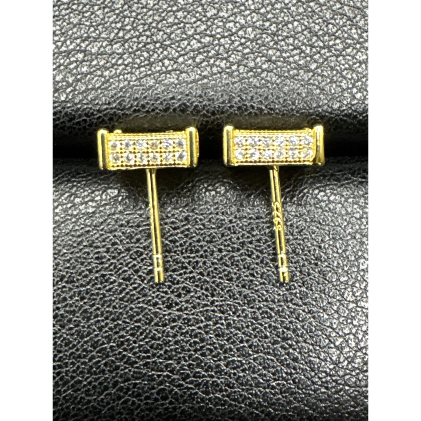 New Condition Gold Sterling Silver CZ Pavé Square Stud Earrings 925