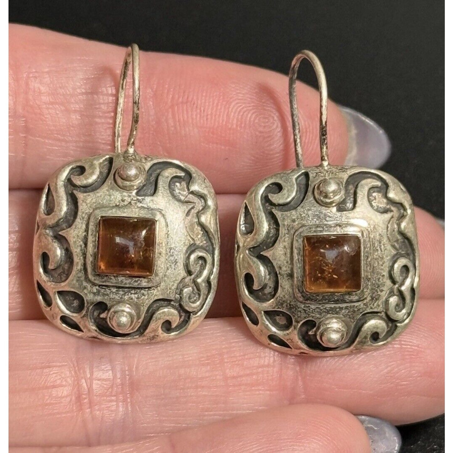 Silpada Sterling Silver Amber Scroll Dangle Earrings 925 M28