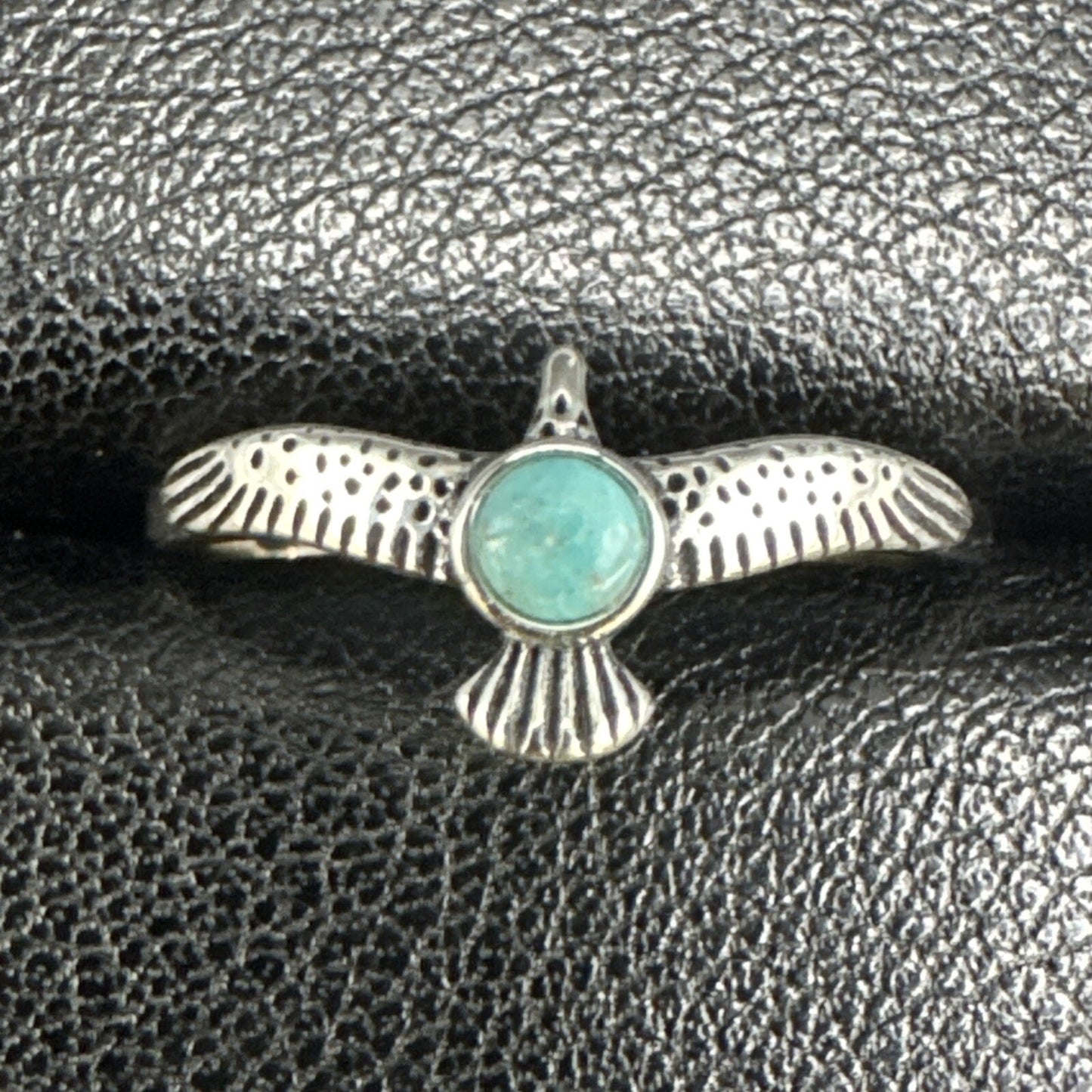 New Condition Sterling Silver Turquoise Thunderbird Ring 925 Size 8