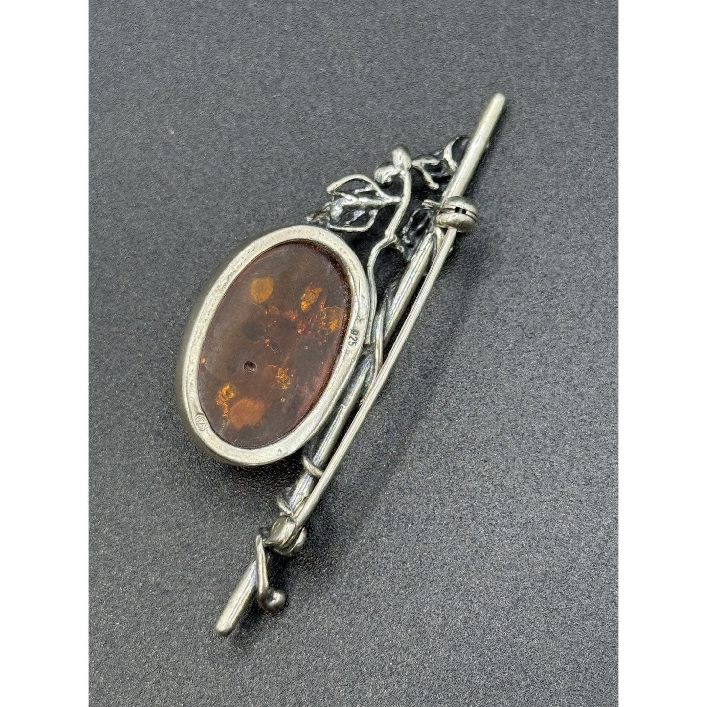 Modernist Sterling Silver Amber Brooch Pin 925 P5
