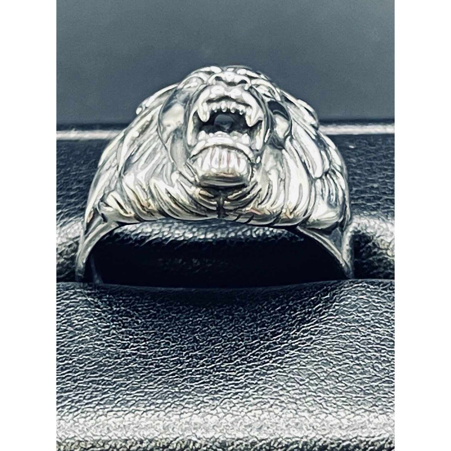 New Condition Sterling Silver Lion Head 3D Ring Size 12.50