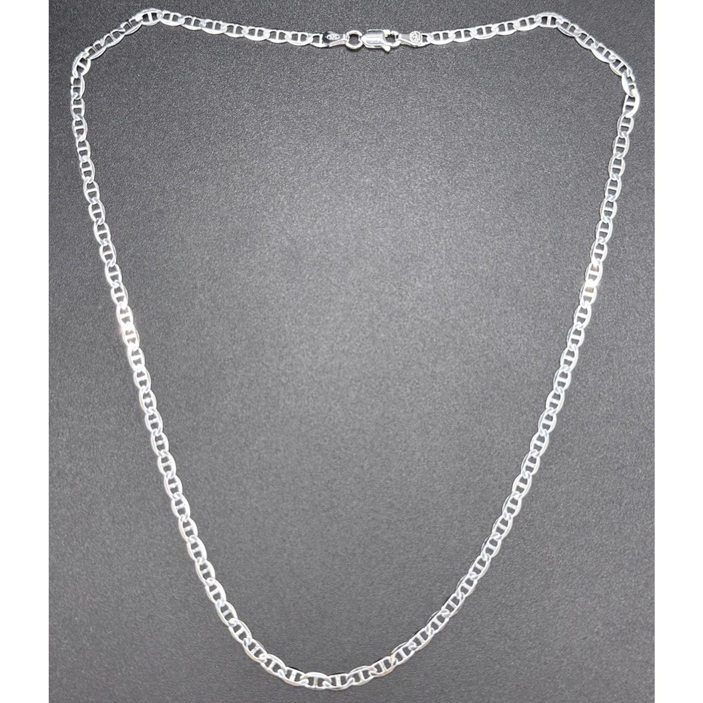 New Condition 18” Sterling Silver Flat Marina Chain Necklace 3.50MM 6 Grams