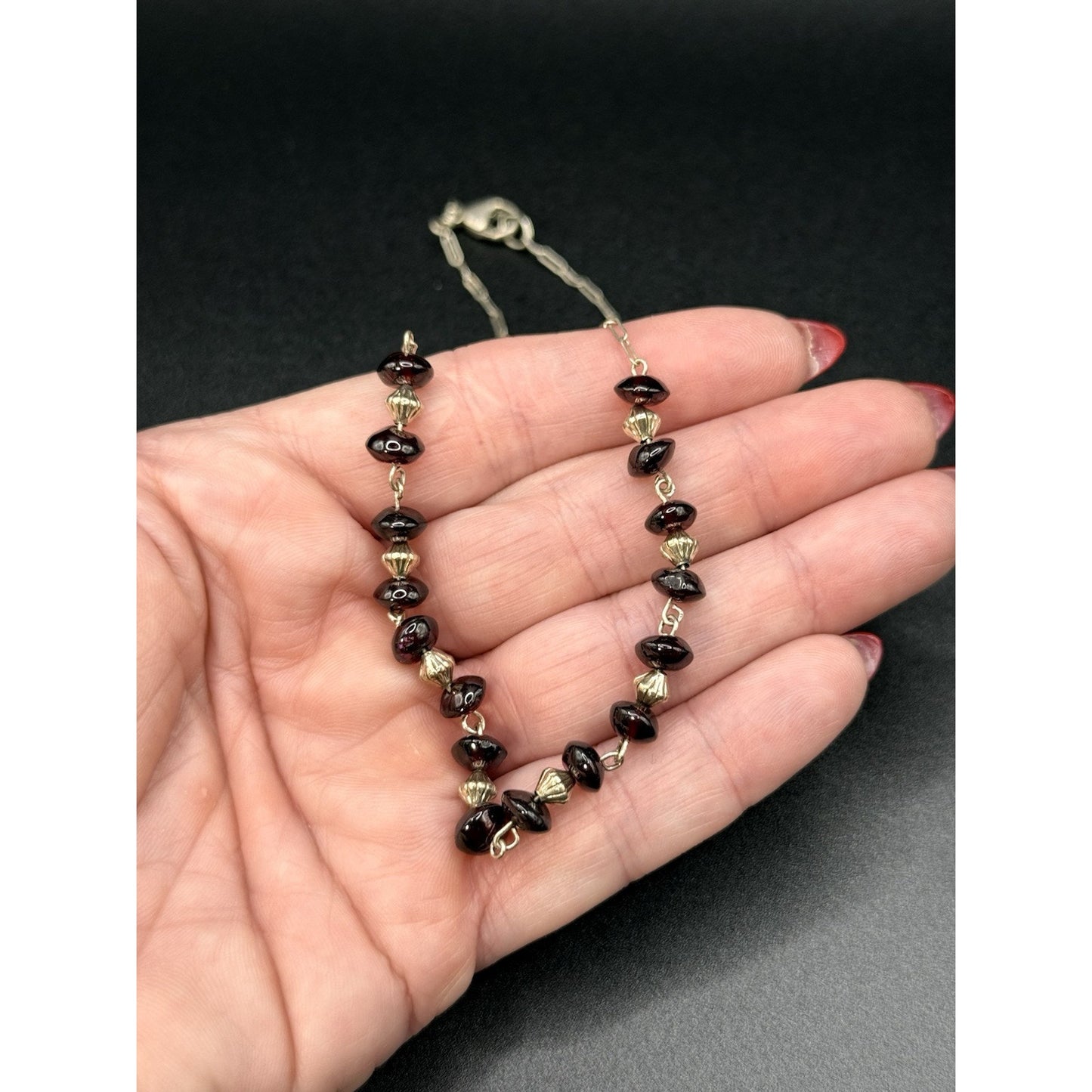 15” Sterling Silver Garnet Rondelle Necklace 925 N13