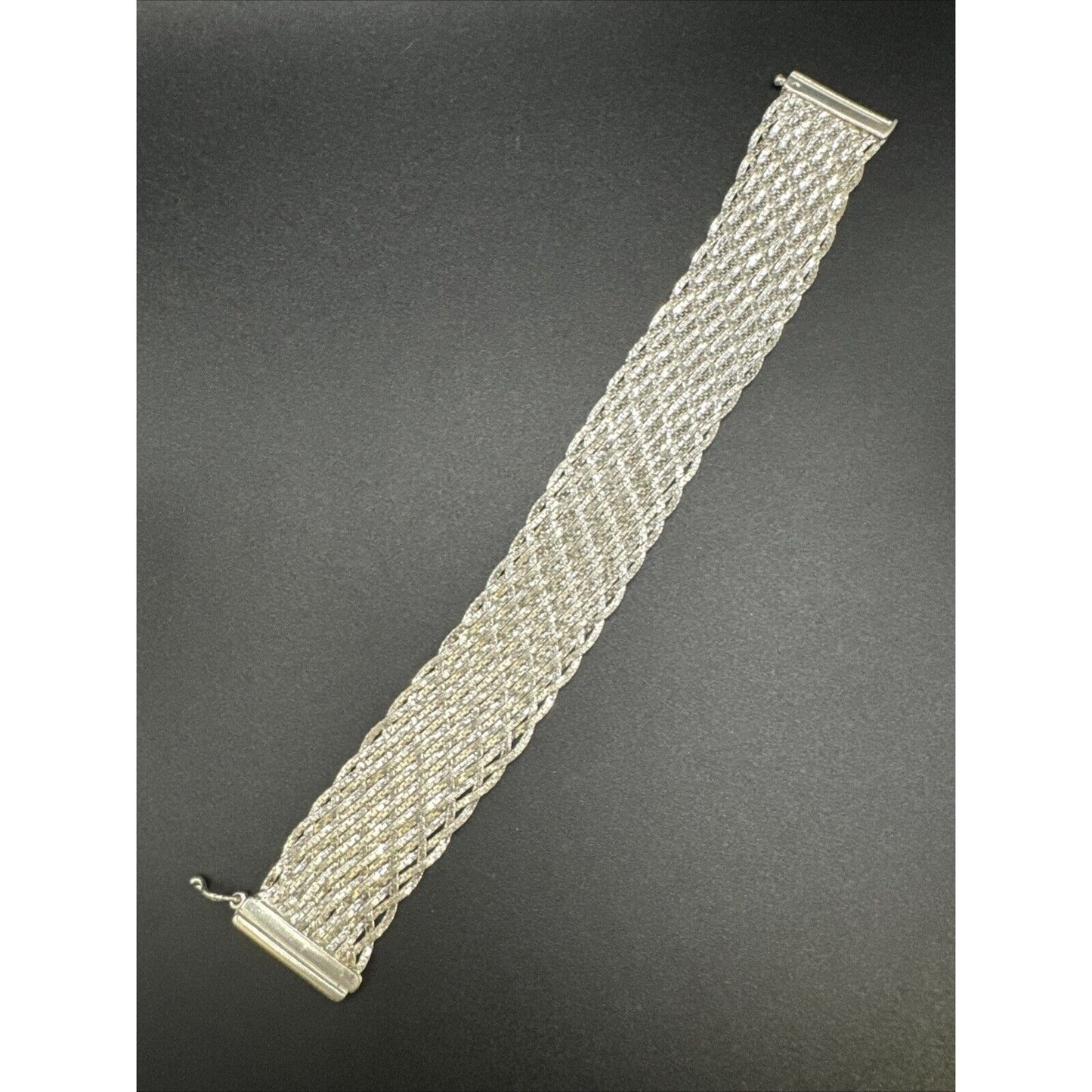 7.5” Vintage Flat Woven Sterling Silver Bracelet 27g 925 K10