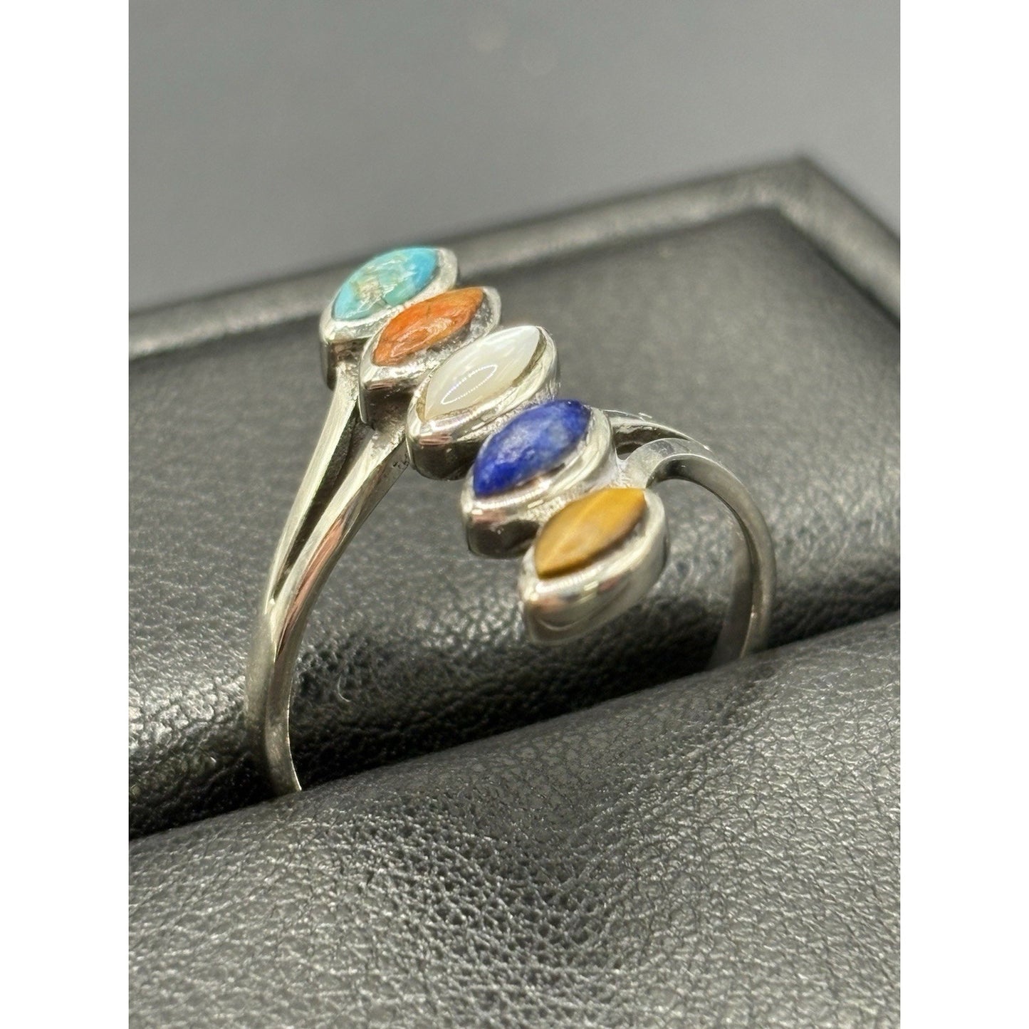 New Condition Sterling Silver Multi Gemstone Bypass Ring Size 10