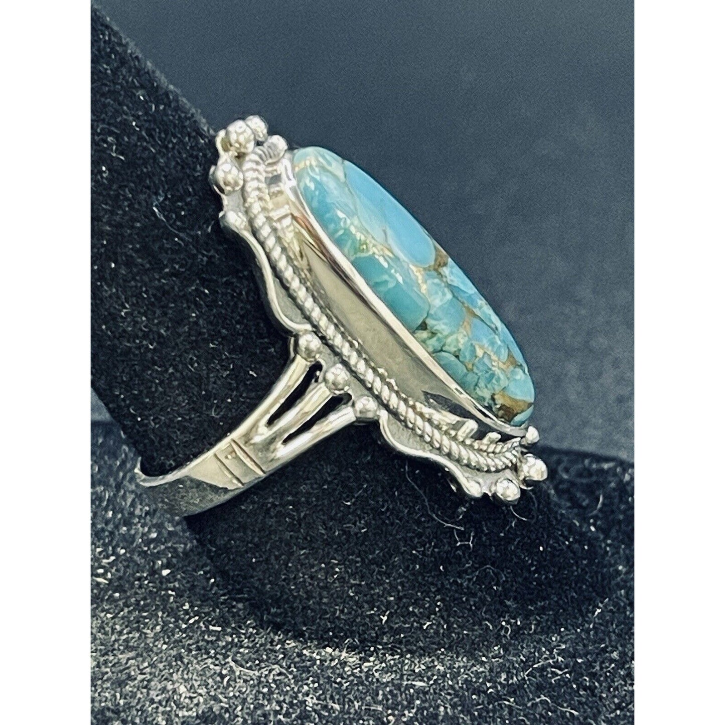 New Condition Sterling Silver Copper Turquoise Ring Size 7.00