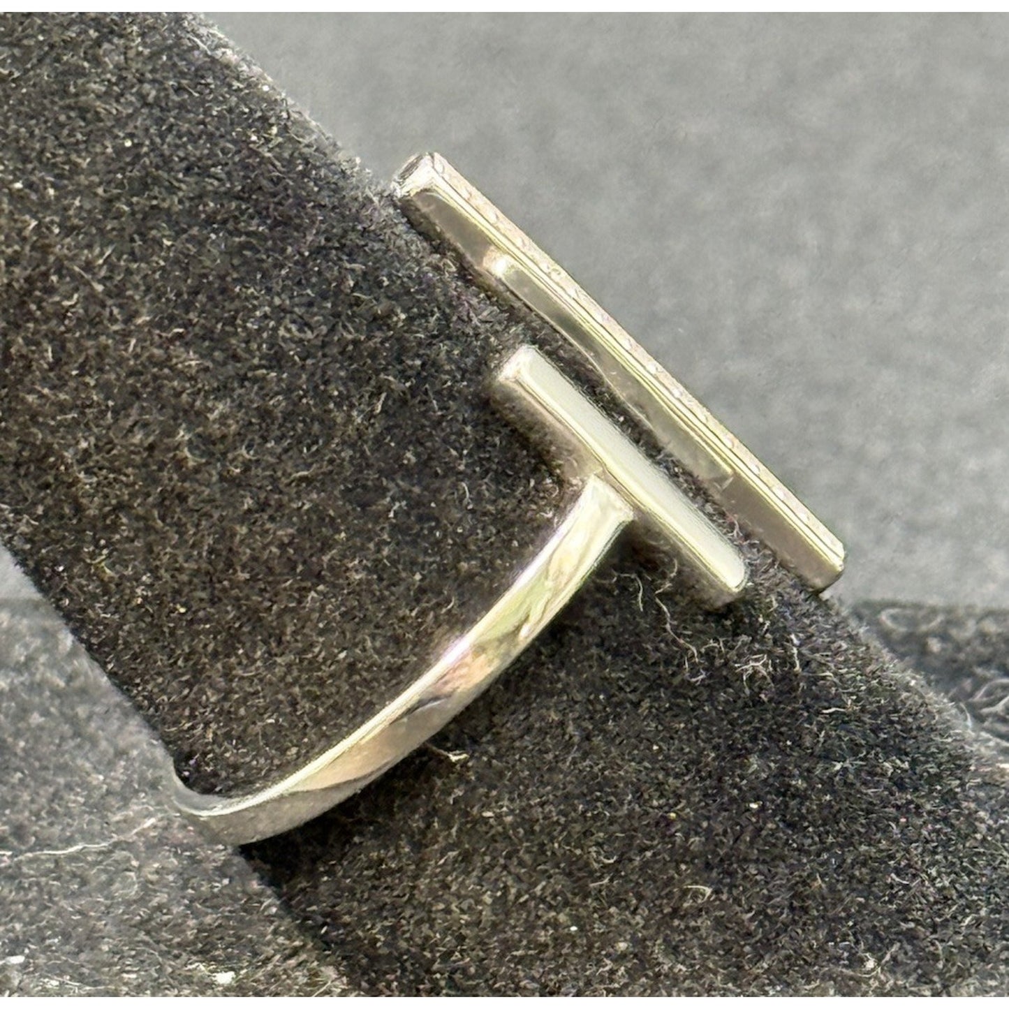 New Condition Sterling Silver Cubic Zirconia “T” Ring Size 7.00 Adjustable