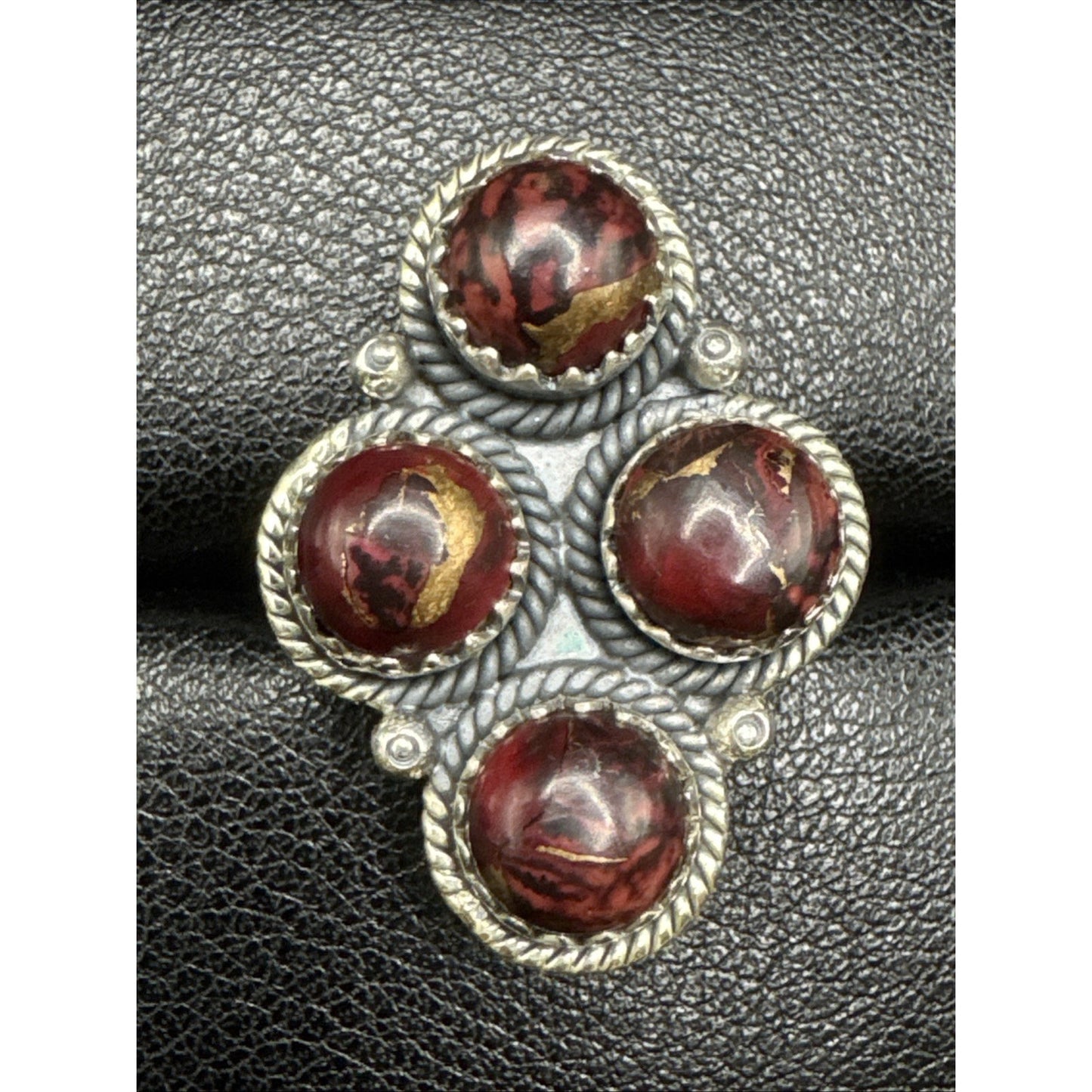 EUC Sterling Silver Red Rose Dahlia Turquoise Ring 925 Size 7.25 T29