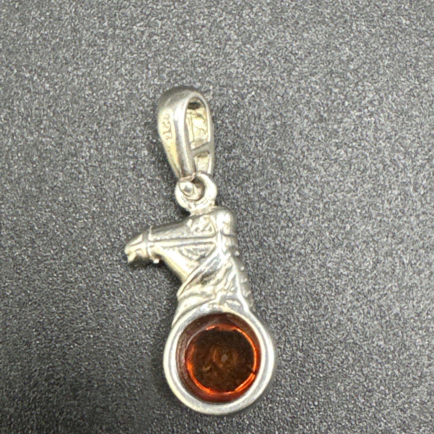 Vintage Sterling Silver Amber Horse Pendant 925 P2