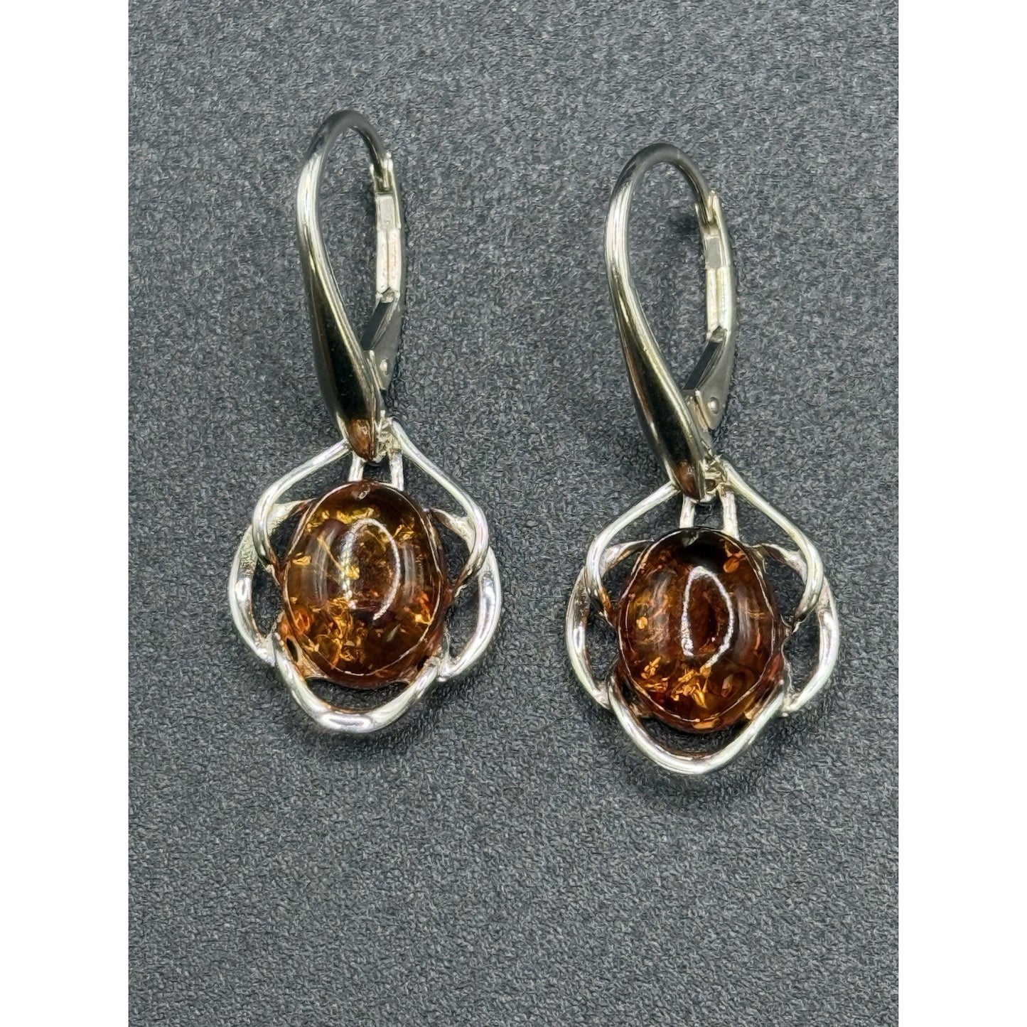 Excellent Used Condition Sterling Silver Amber Dangle Earrings 925 N17