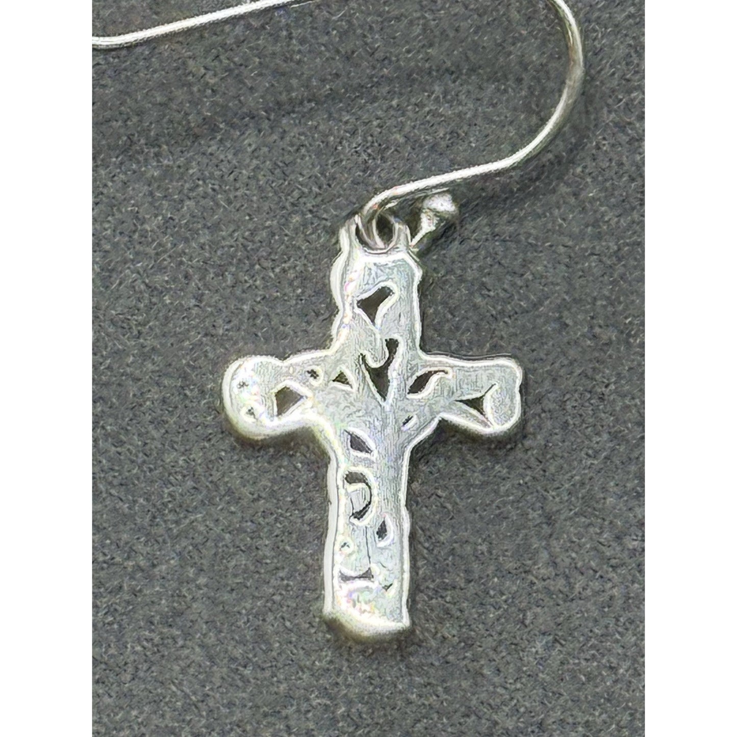 New Condition Sterling Silver Scroll Cross Dangle Earrings 925