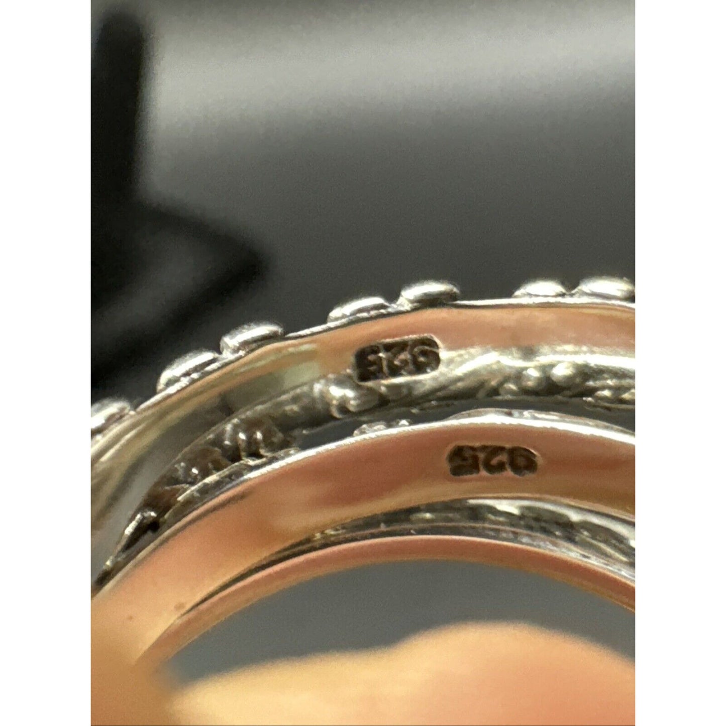 New Condition Sterling Silver Daisy Lily Valley Stacking Ring Set size 6.75