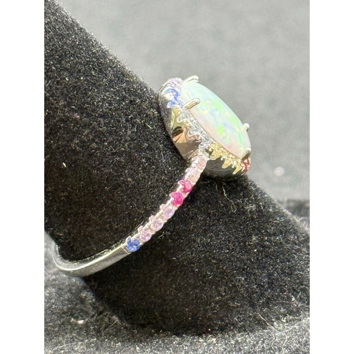 New Condition Lab Opal Rainbow Cubic Zirconia Ring Size 7.00