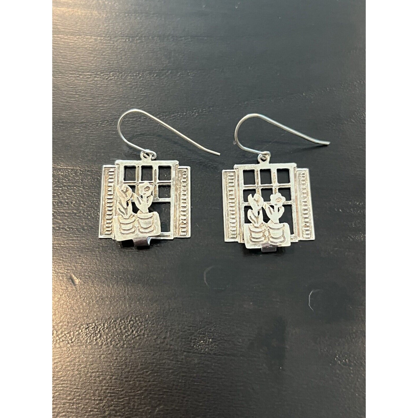 Sterling Silver Window Pane Flower Earrings 925 M2
