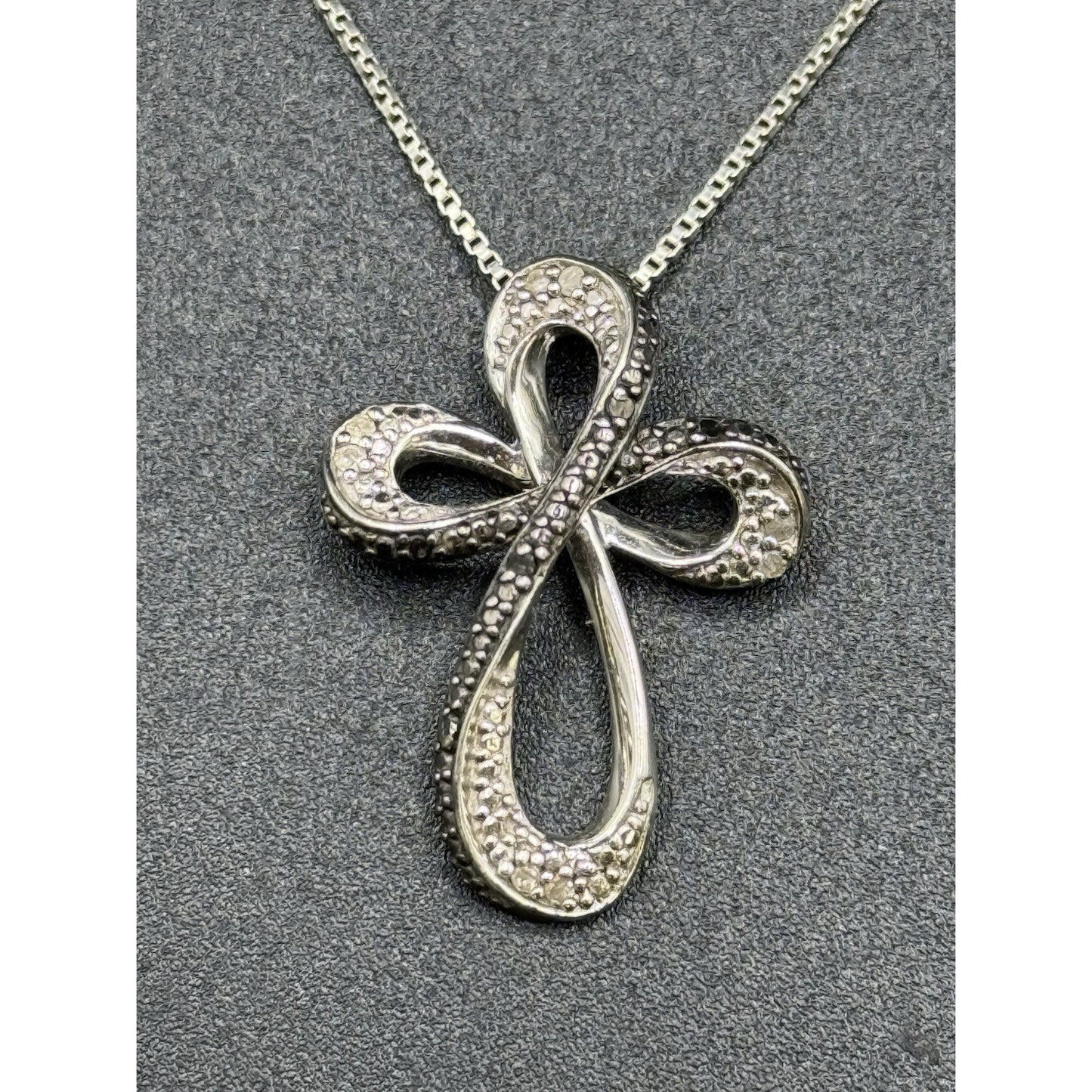 18” Sterling Silver Black Diamond Cross Pendant Necklace P3