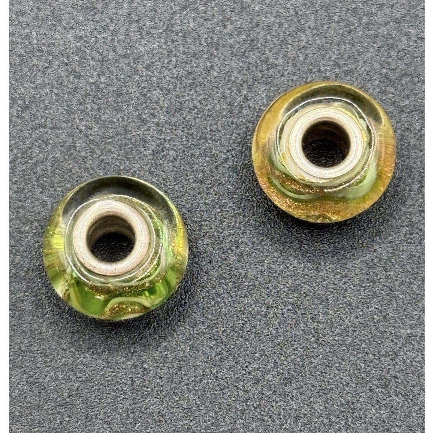 (2) Chamilia Sterling Silver Shimmering Swirl Murano Glass Charm P19