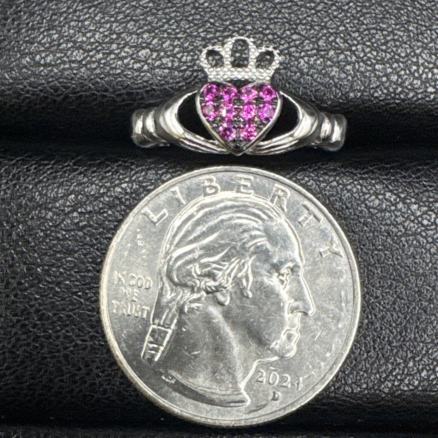 New Condition Sterling Silver Ruby CZ Claddagh Ring 925 Size 6.5