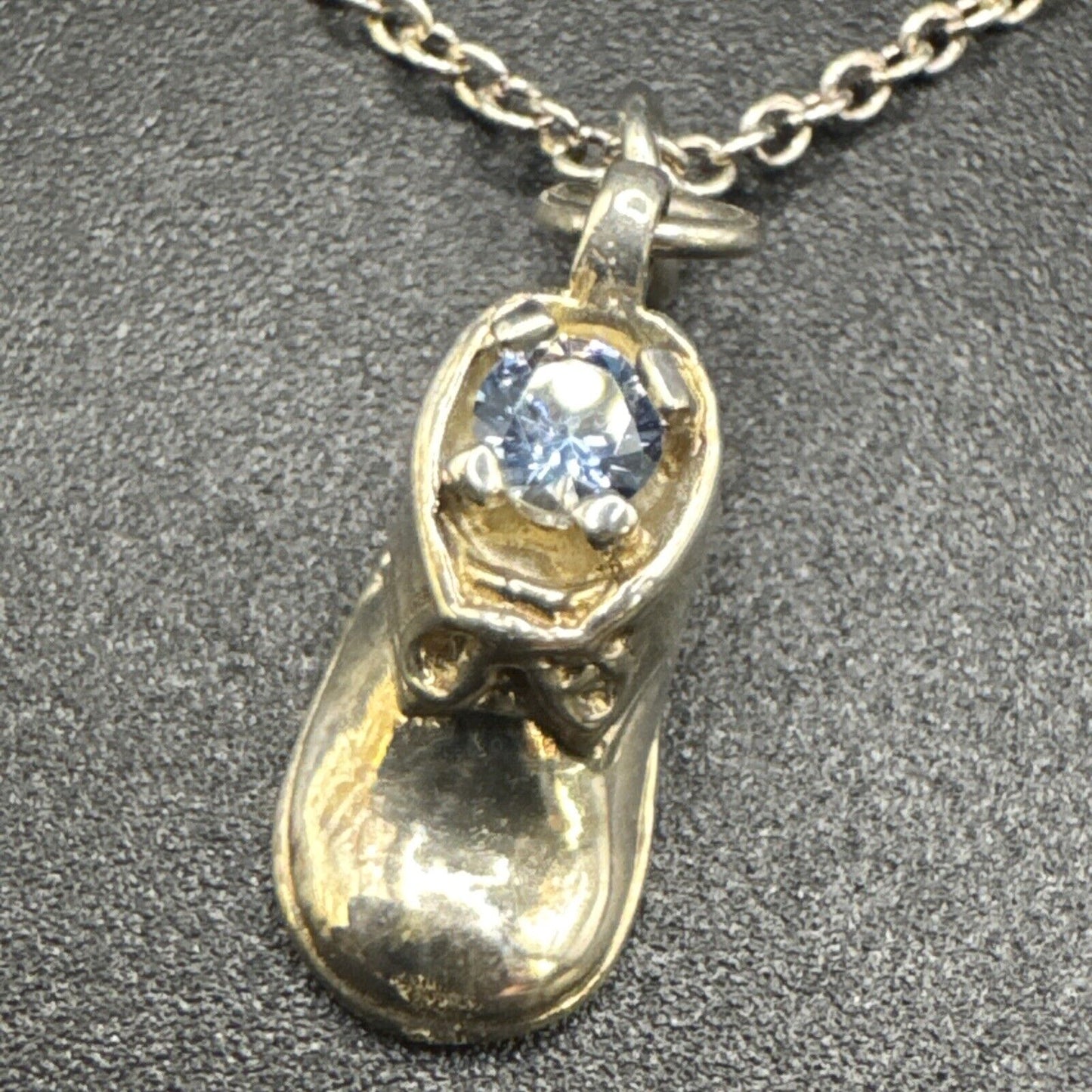 20” Sterling Silver Blue Gemstone Baby Booty Pendant Necklace 925 N1