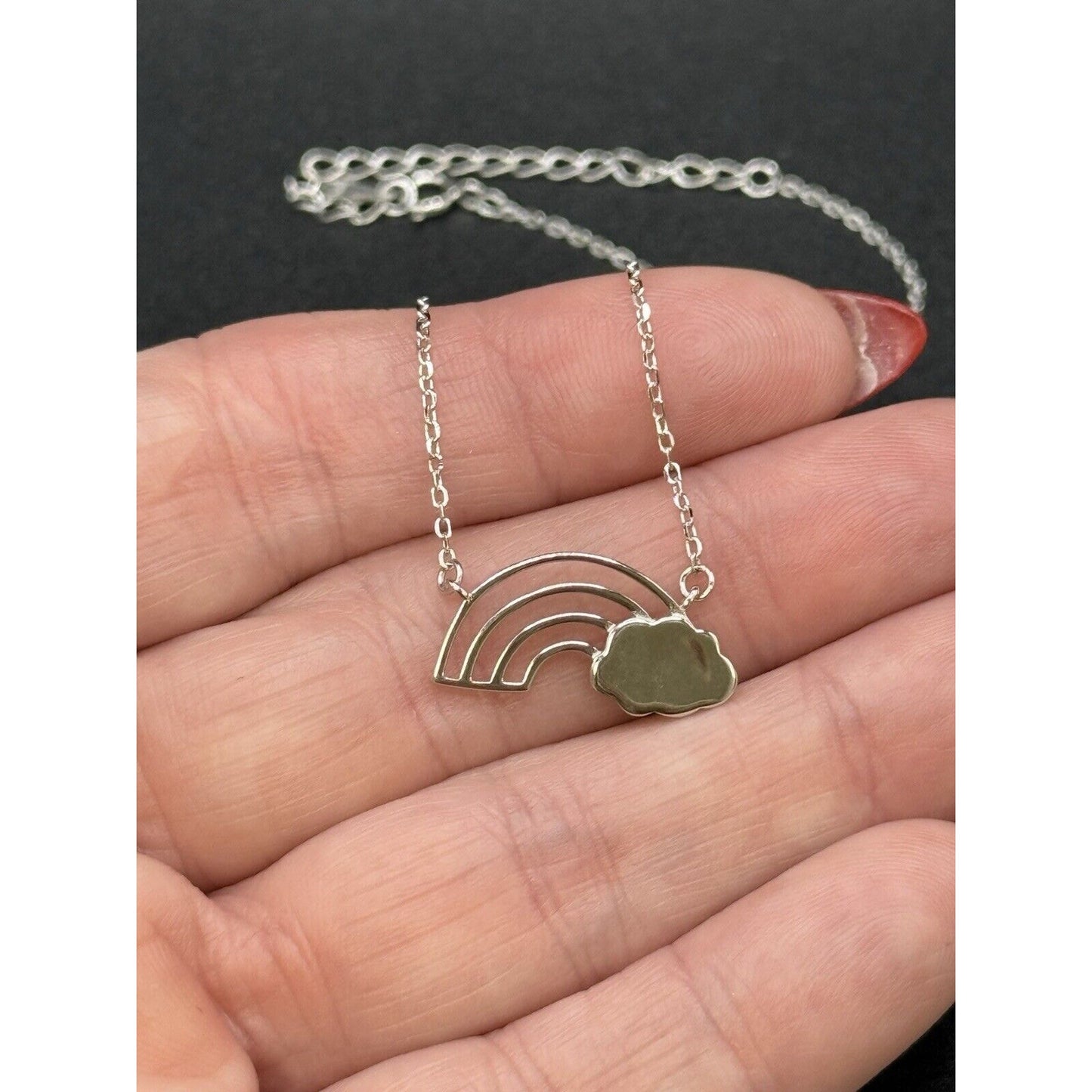 18” New Condition Sterling Silver Rainbow Pendant Necklace