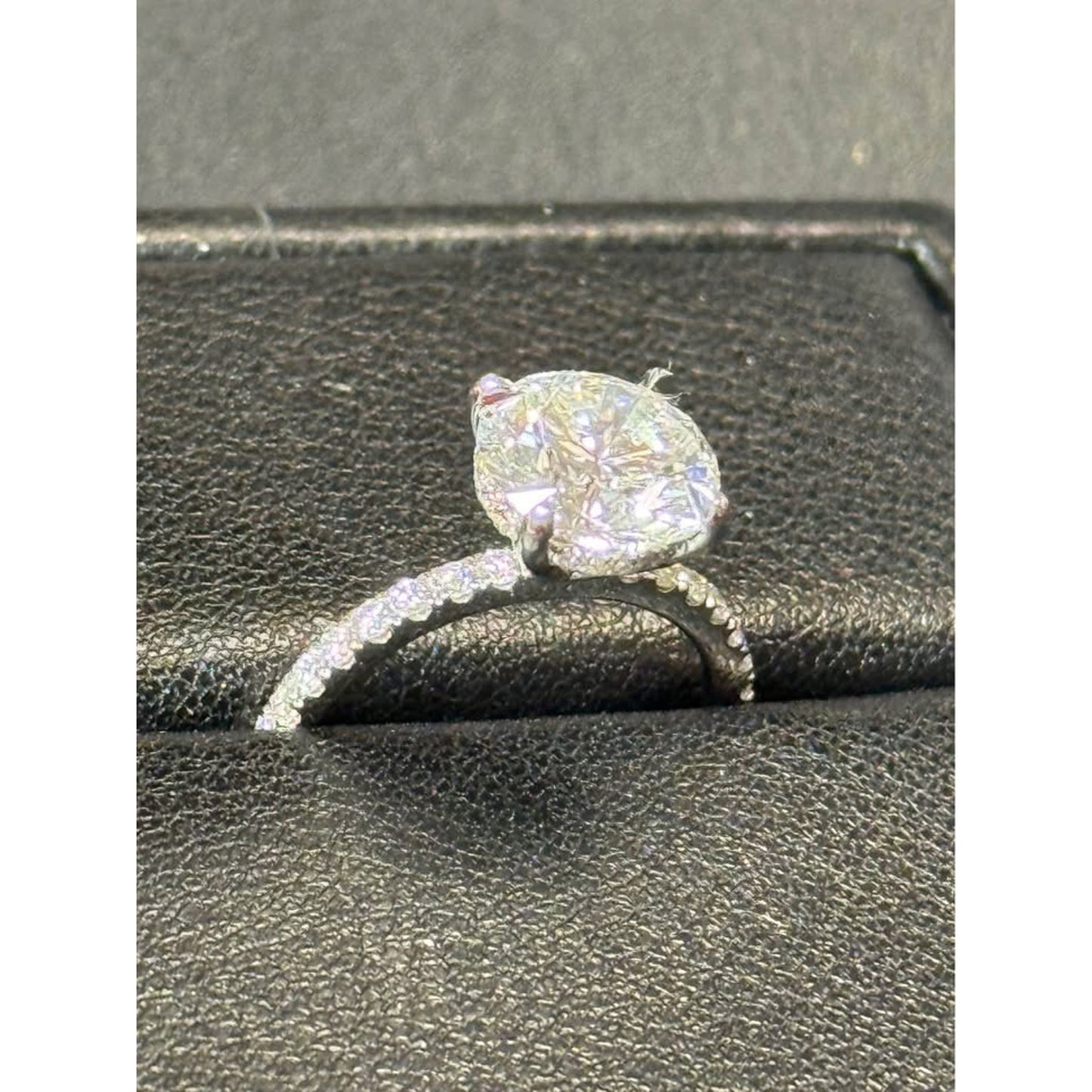 14k White Gold Hidden Halo 3.08 Round Brilliant Cut Lab Grown Diamond Ring E Color VS1 Clarity