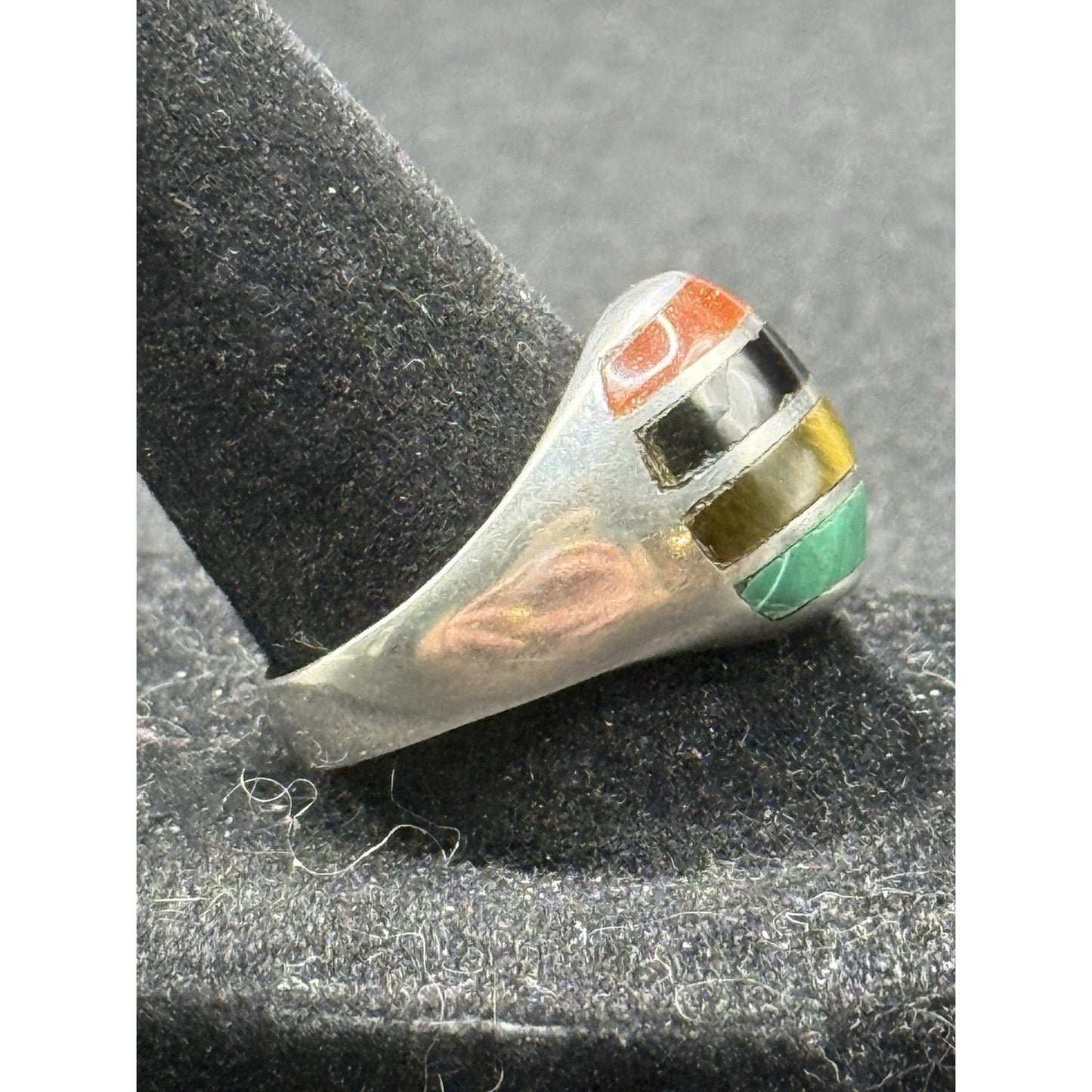 Taxco Sterling Silver Multi Gem Inlay Ring Size 9.00 Malachite R8