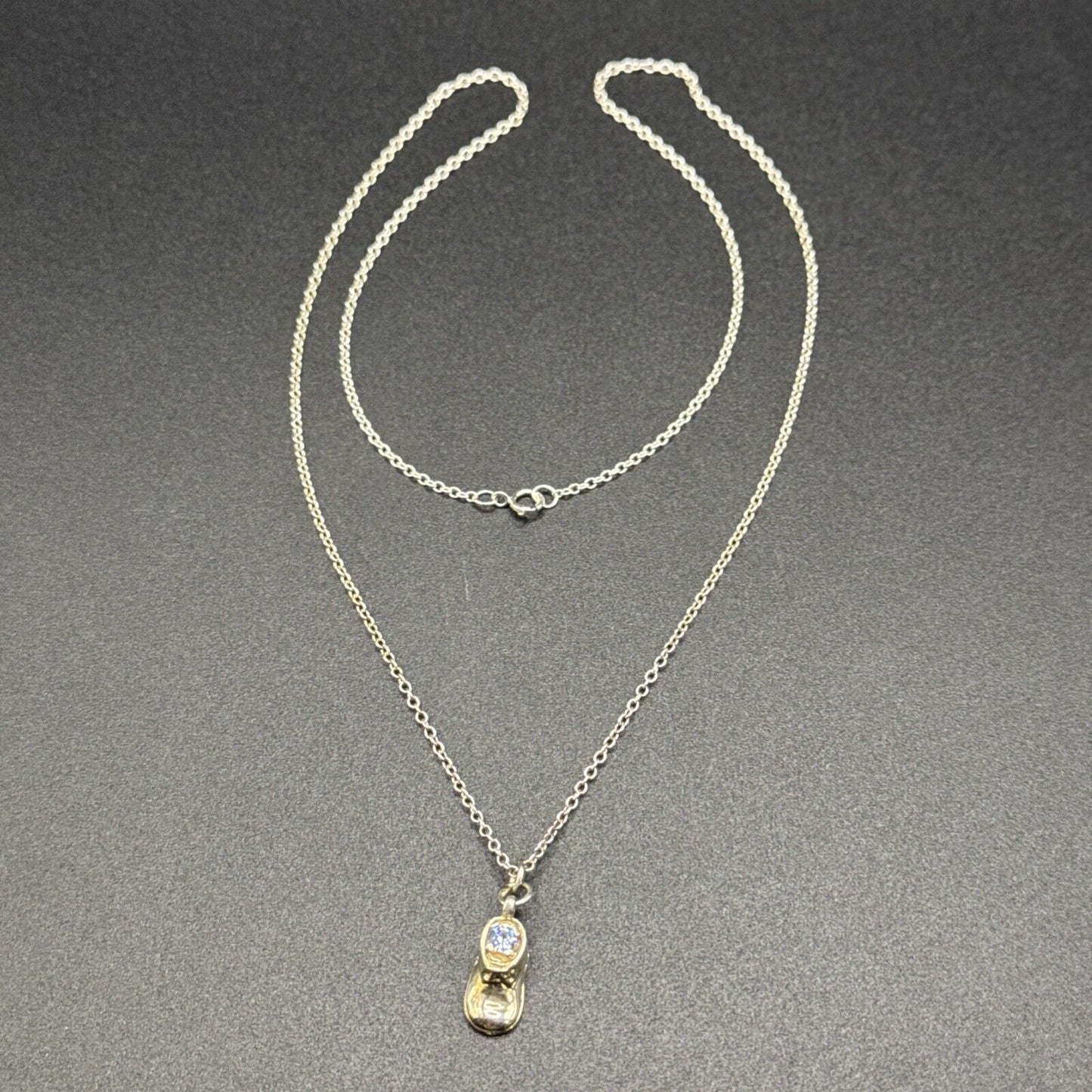 20” Sterling Silver Blue Gemstone Baby Booty Pendant Necklace 925 N1