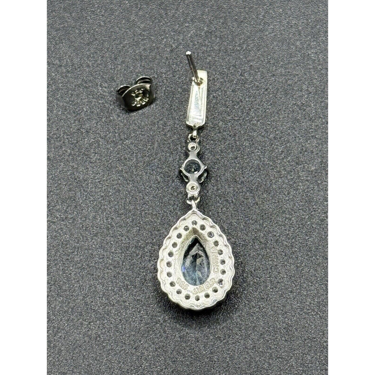 New Condition Sterling Silver Genuine Blue Topaz White Sapphire Dangle Earrings