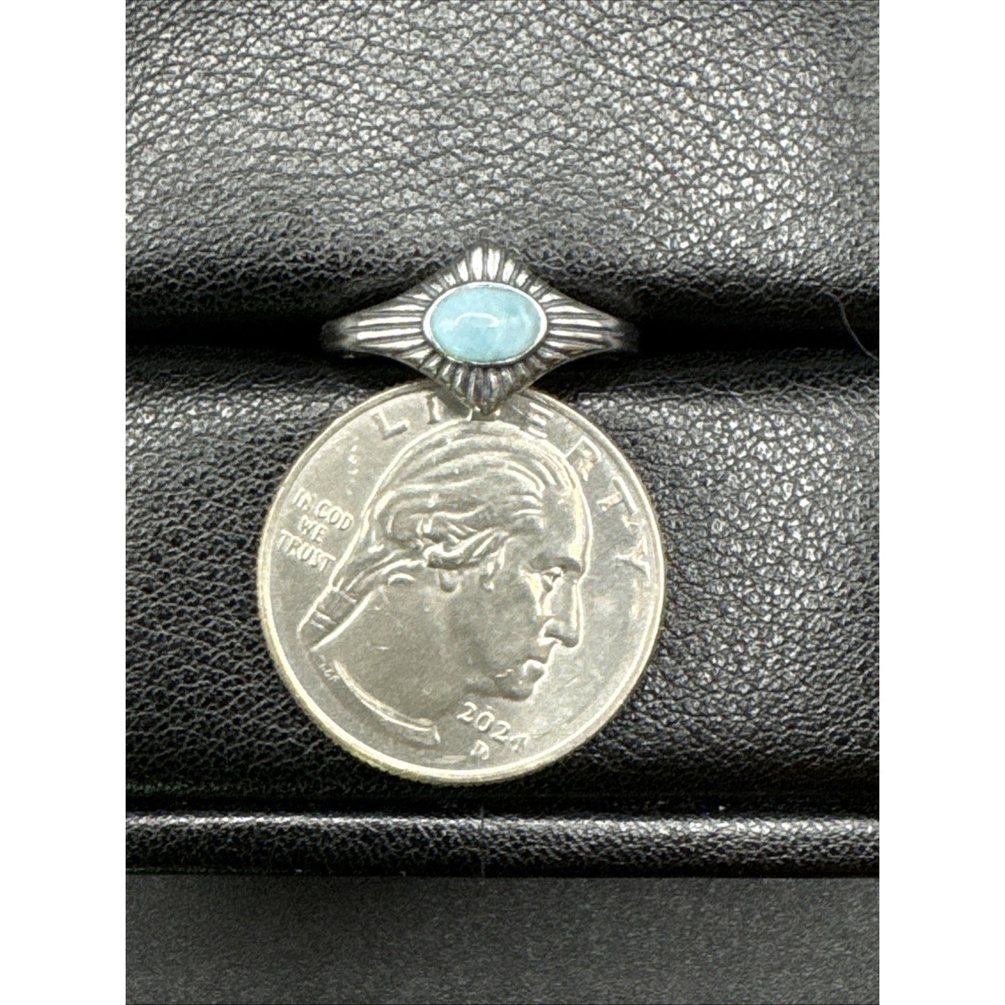 New Condition Sterling Silver Larimar Sunburst Ring 925 Size 7