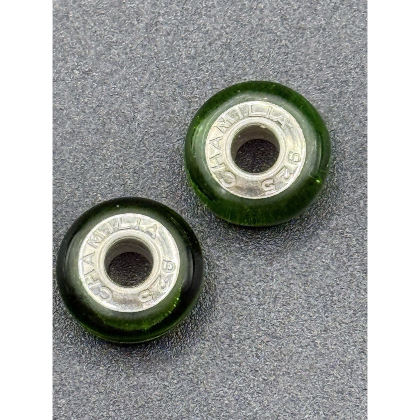 (2) Chamilia Green Shimmering Murano Glass Charms P20