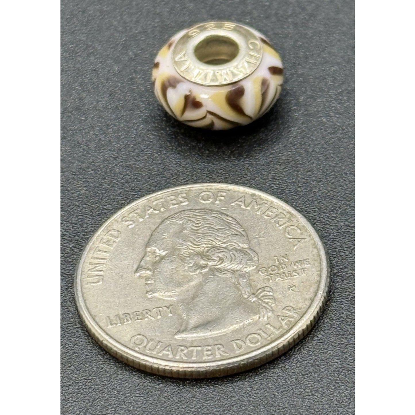 Chamilia Sterling Silver White Brown Design Murano Glass Bead P19