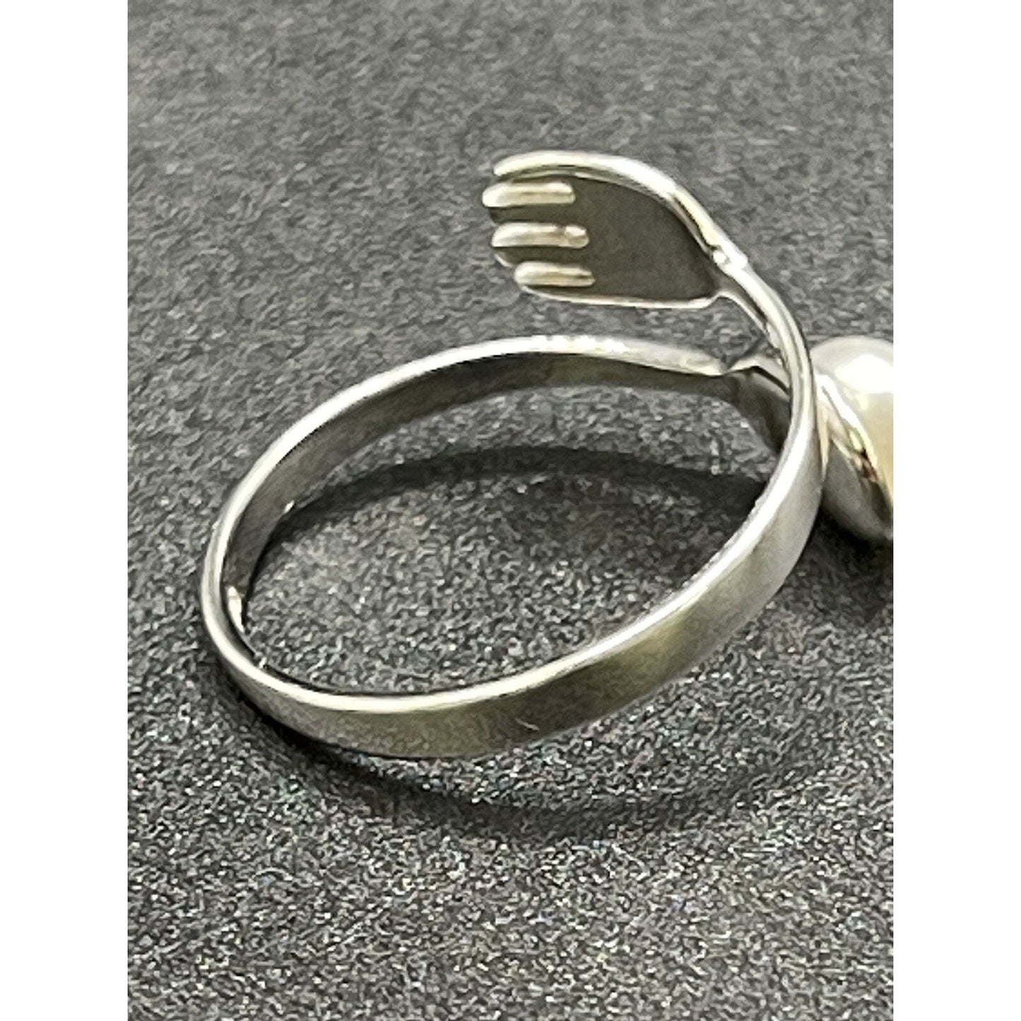 New Condition Sterling Silver Genuine Pearl Fork Spoon Ring Size 7.00