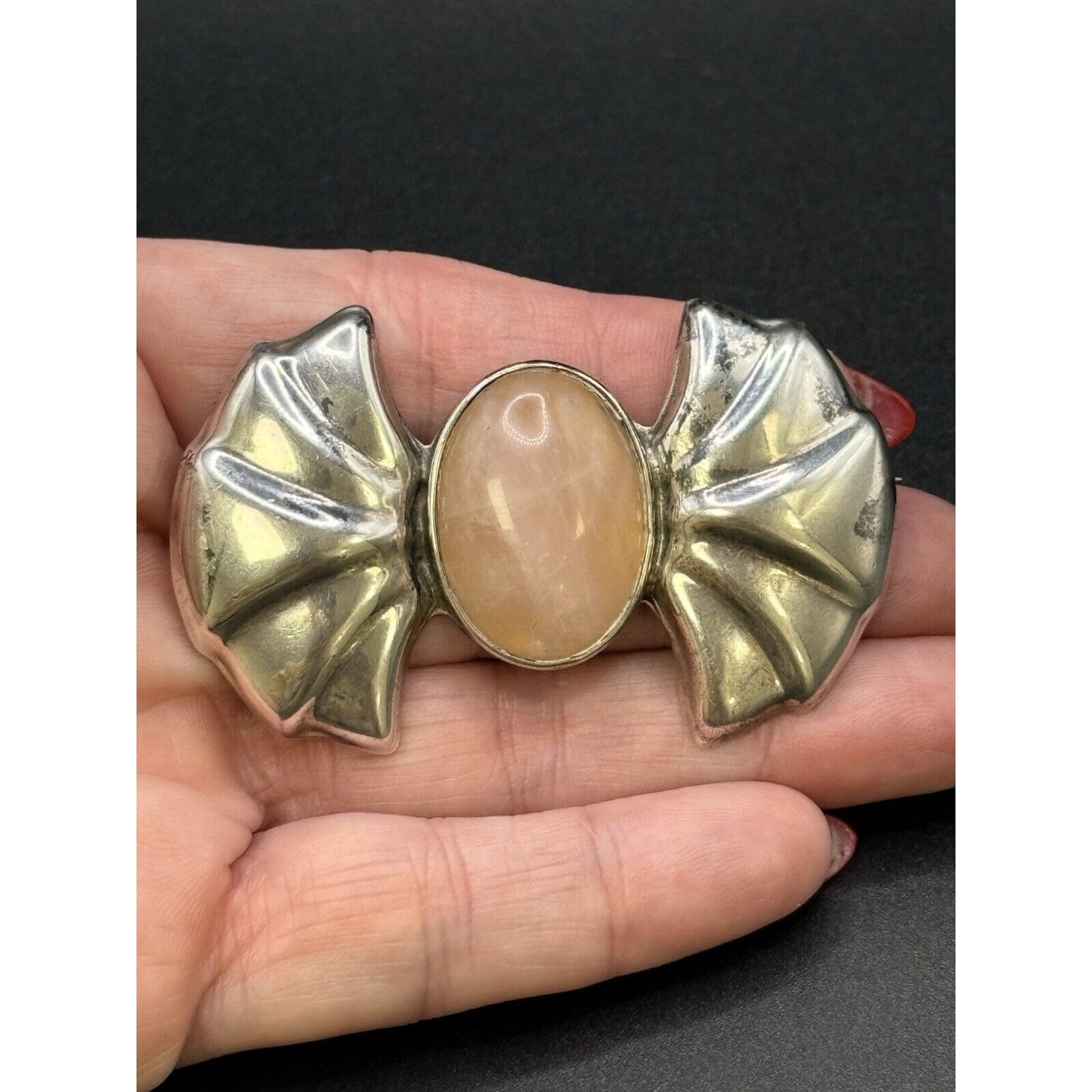 Vintage Taxco Sterling Silver Rose Quartz Brooch Pin 24 Grams N10