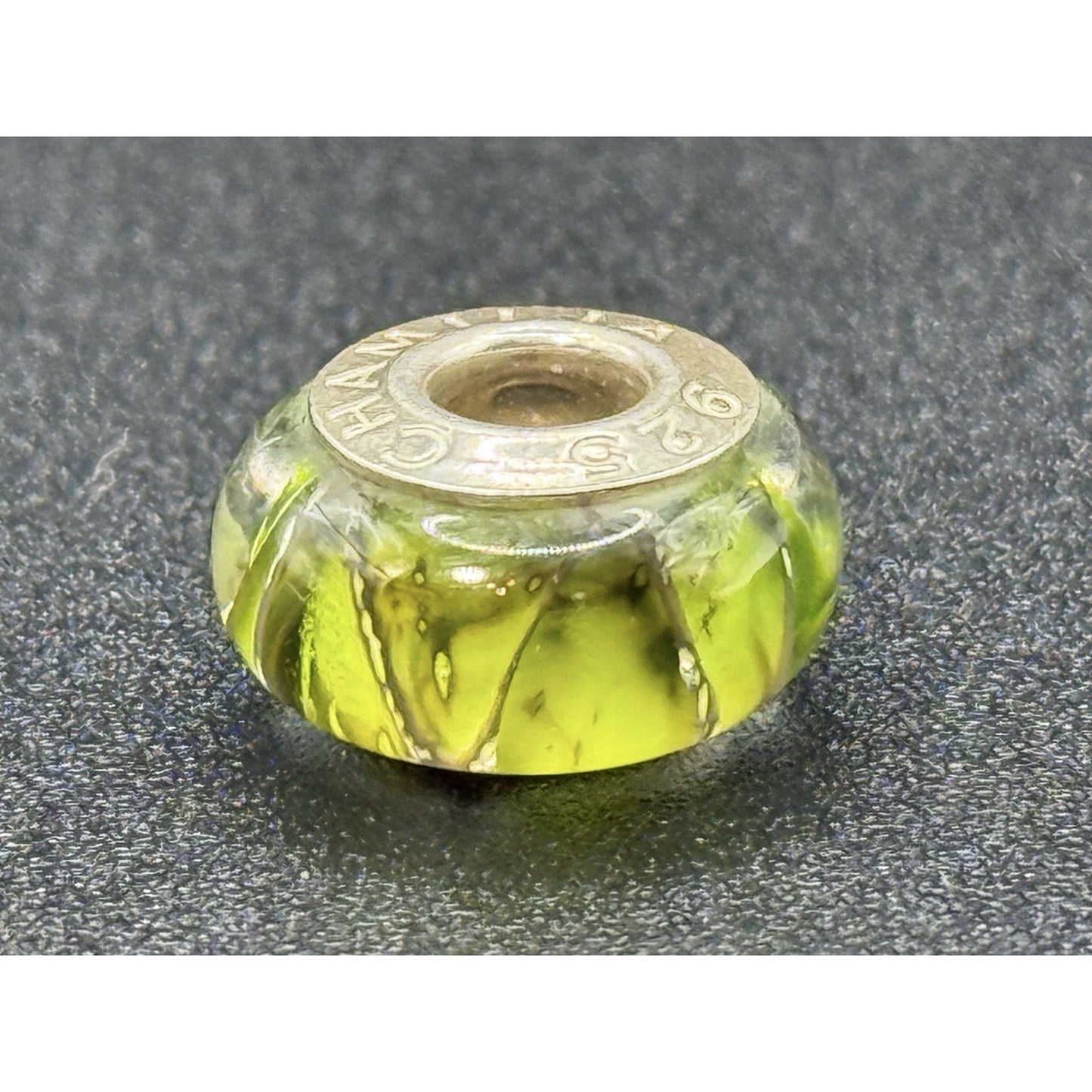 Chamilia Designer Sterling Silver Green Art Murano Glass Charm P19