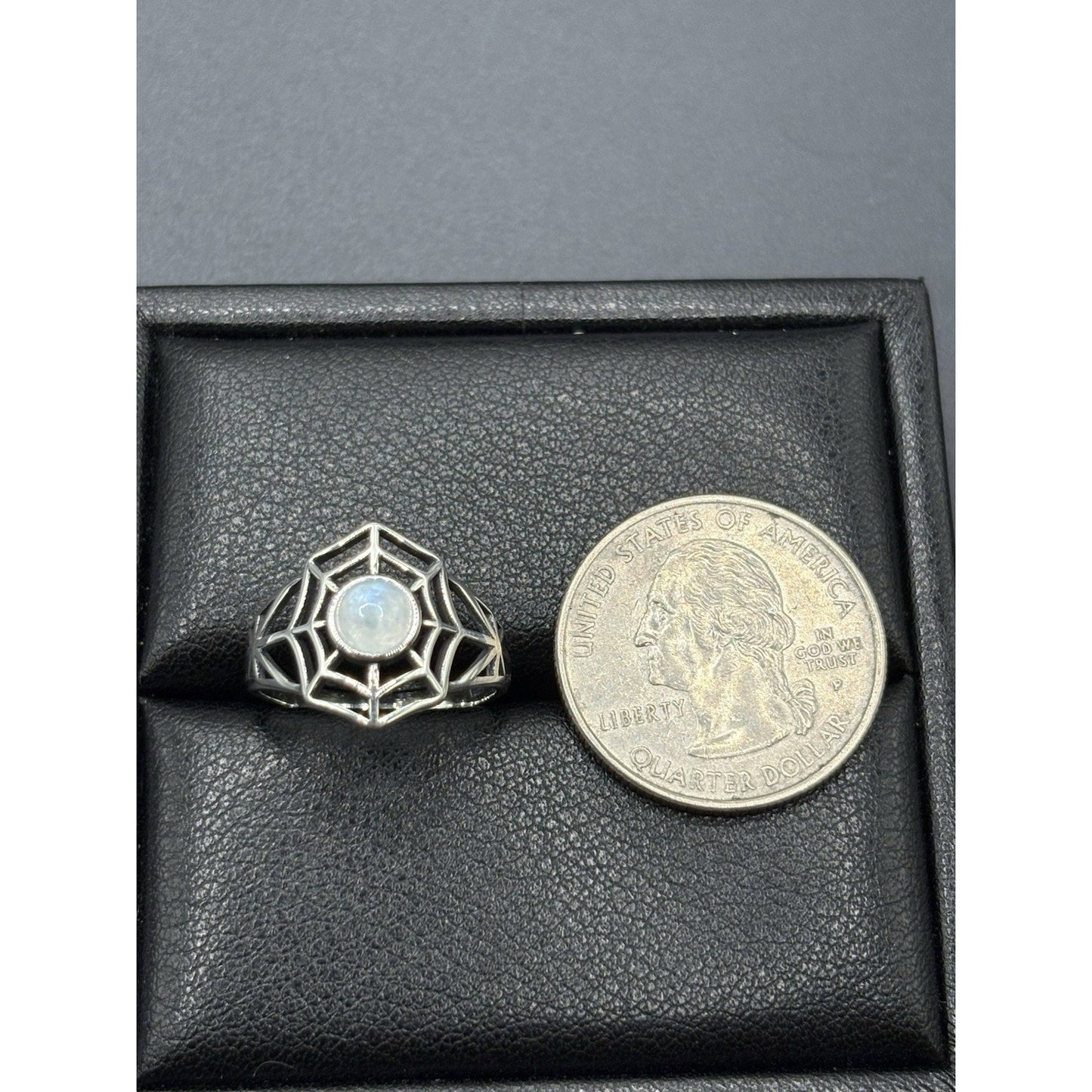 New Condition Sterling Silver Moonstone Spiderweb Ring Size 6
