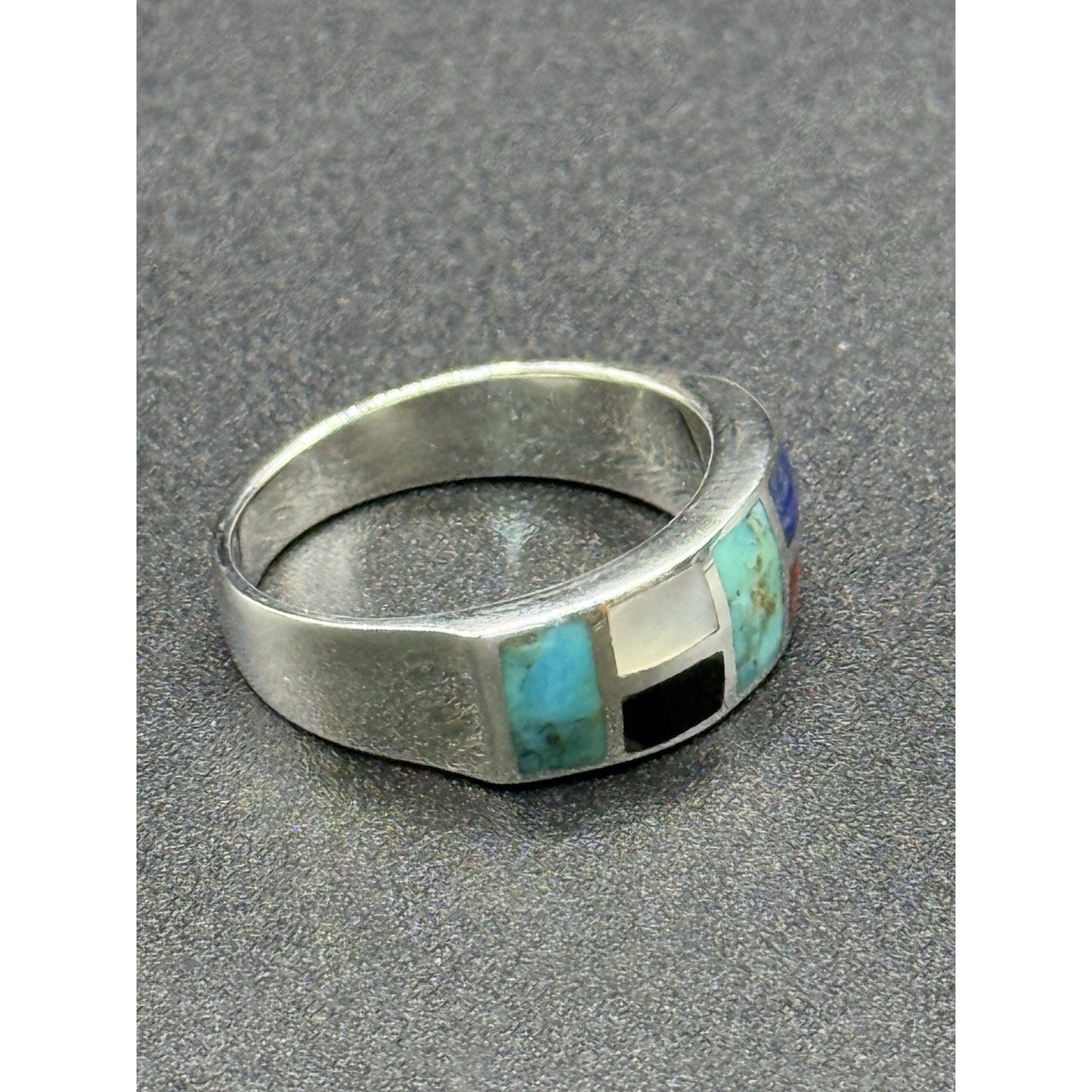 New Condition Sterling Silver Multigemstone Band Ring Size 10.00 Turquoise