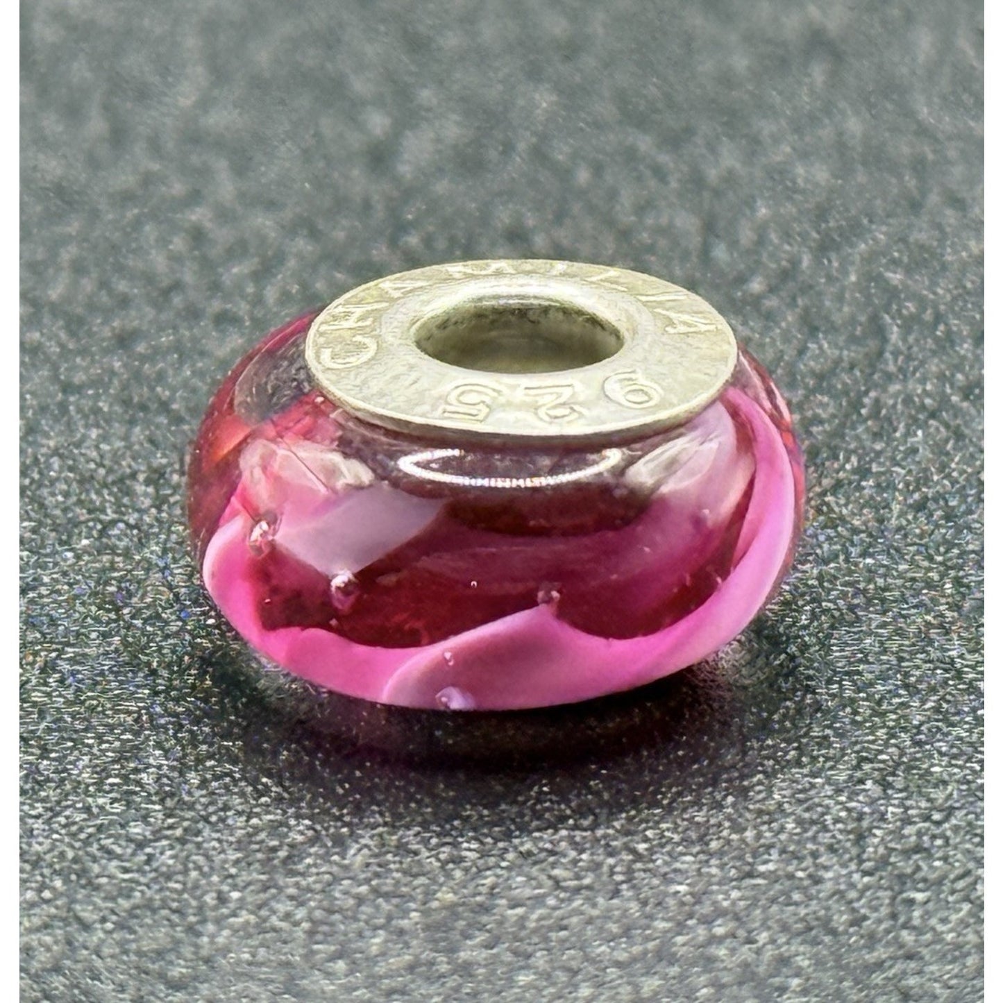 Chamilia Fuchsia Flames Pink & White Murano Glass Charm P20