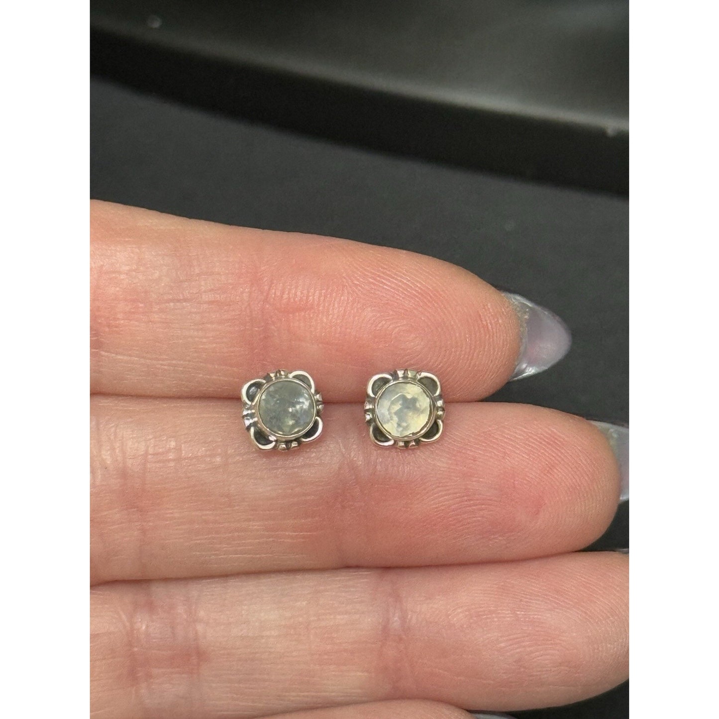 New Condition Sterling Silver Genuine Moonstone Stud Earrings 925 5MM