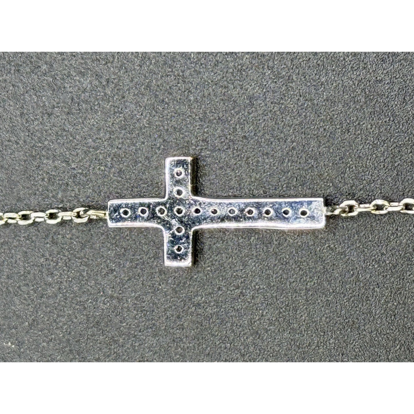 7” Sterling Silver Cubic Zirconia Cross Bracelet 925 EUC P3
