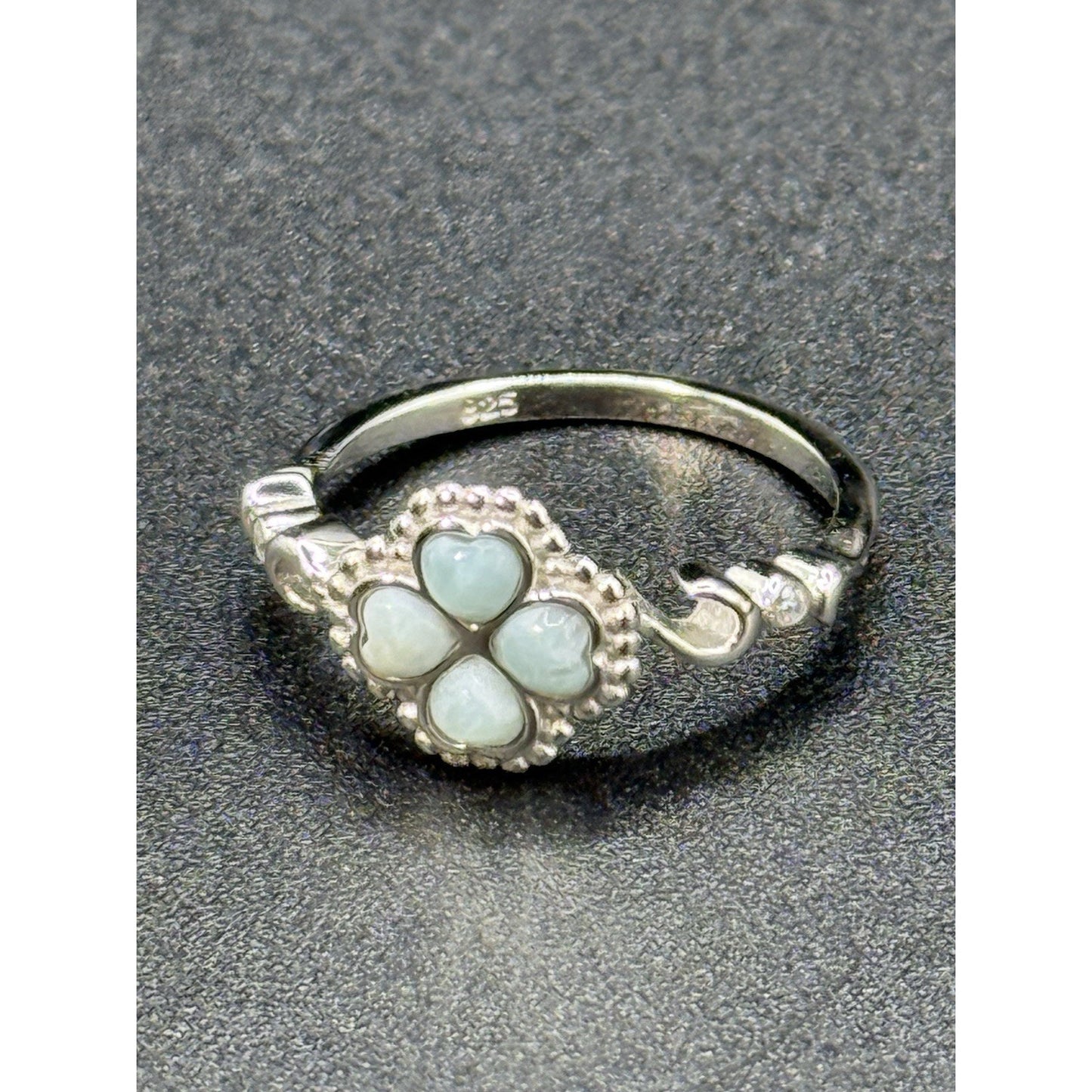 NC Sterling Silver Laramar Cubic Zirconia Ring Size 7.00 Four Leaf Clover
