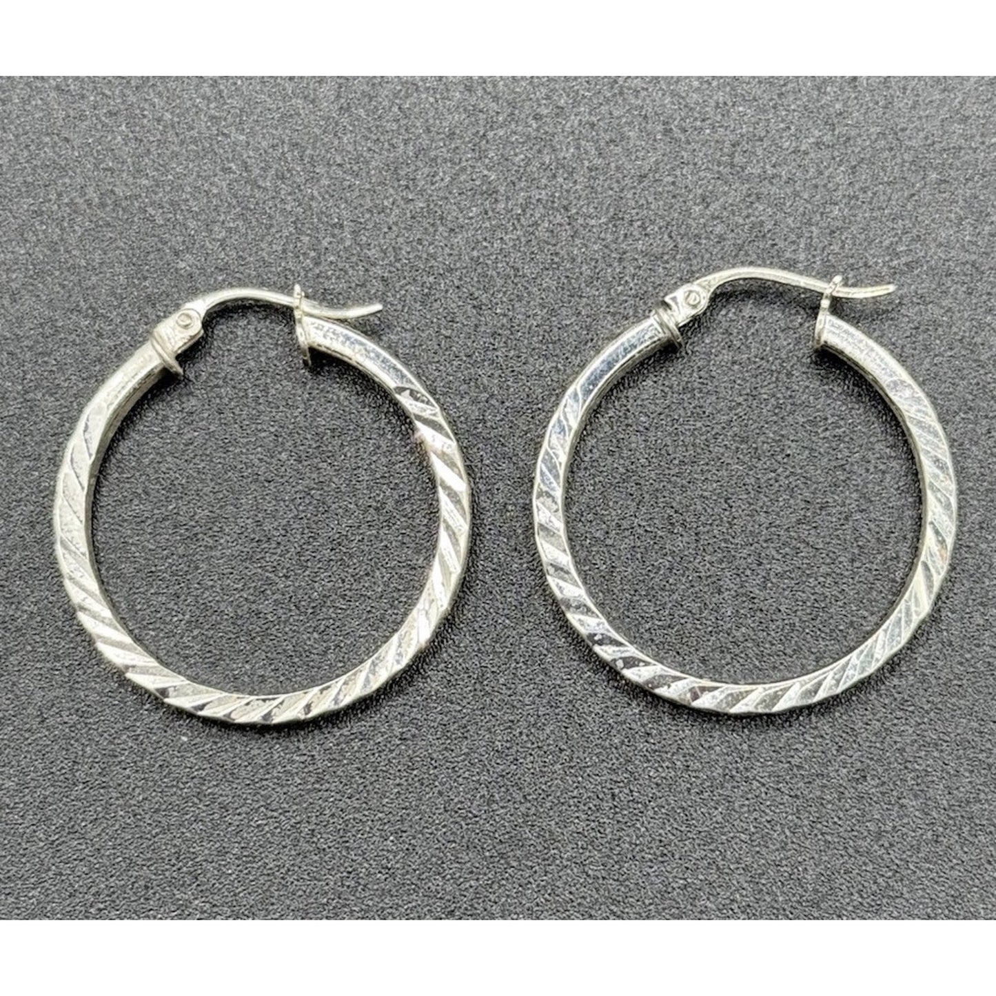 24MM Sterling Silver Hoop Earrings Textured 925 N13