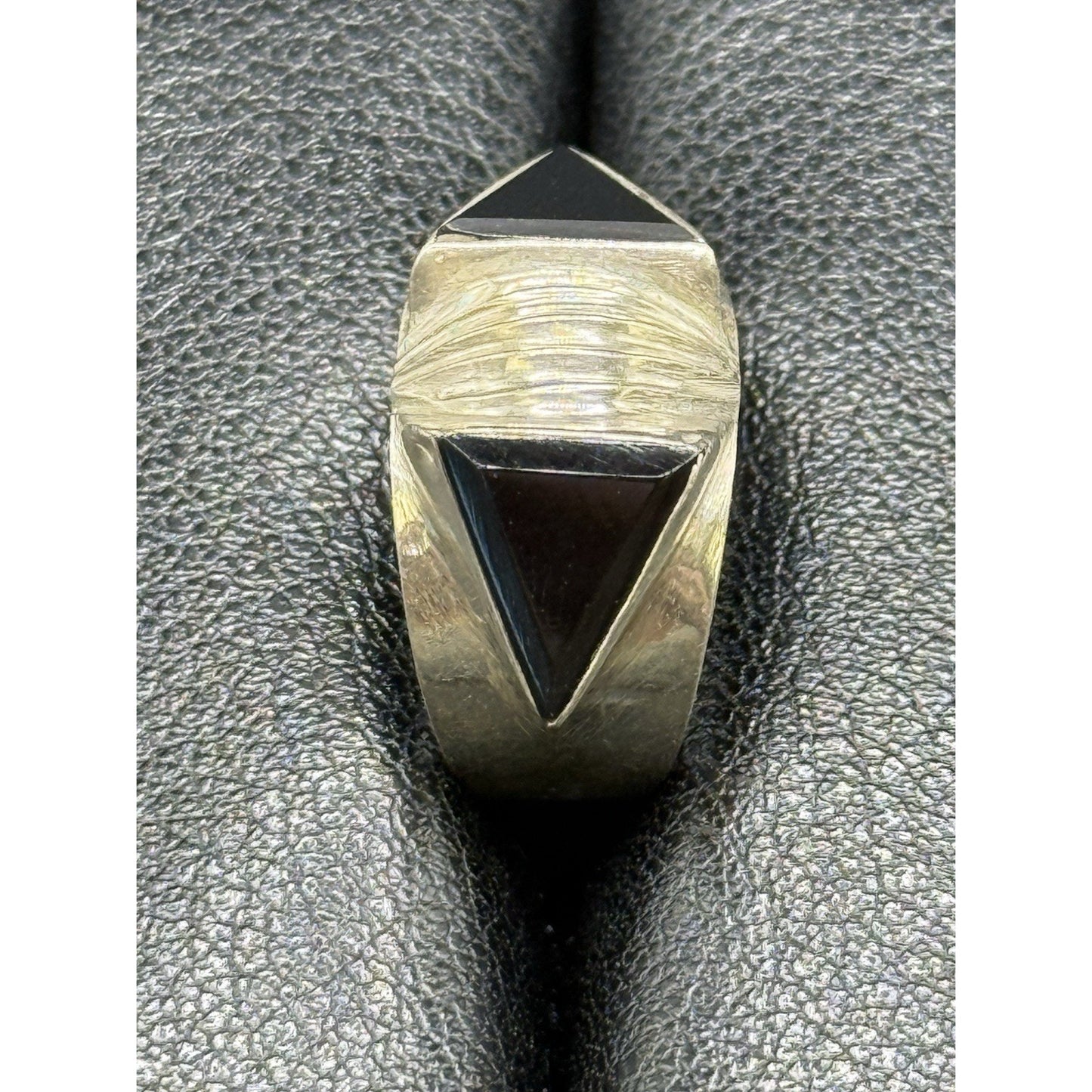 Modernist Sterling Silver Onyx Ring Size 5.00 925 Q2
