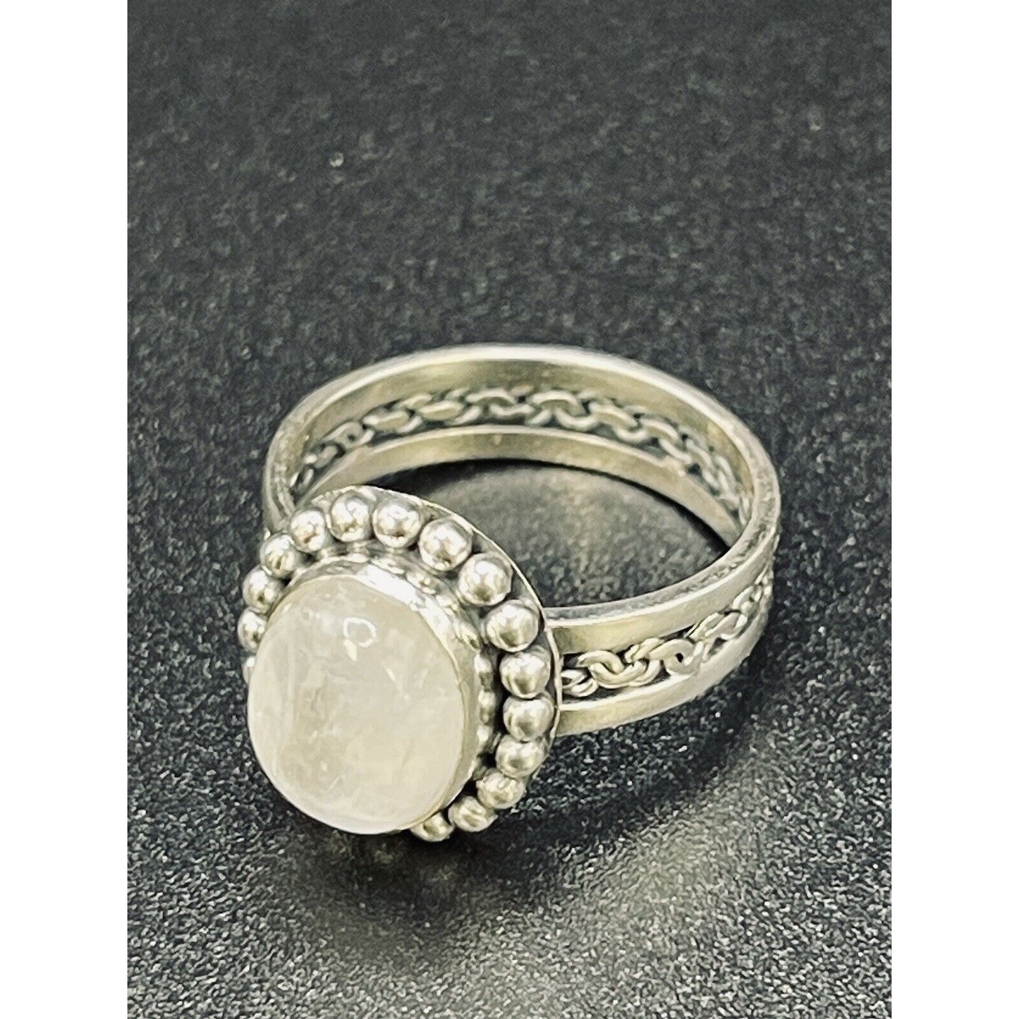 New Condition Sterling Silver Moonstone Braided Ring Size 7.00
