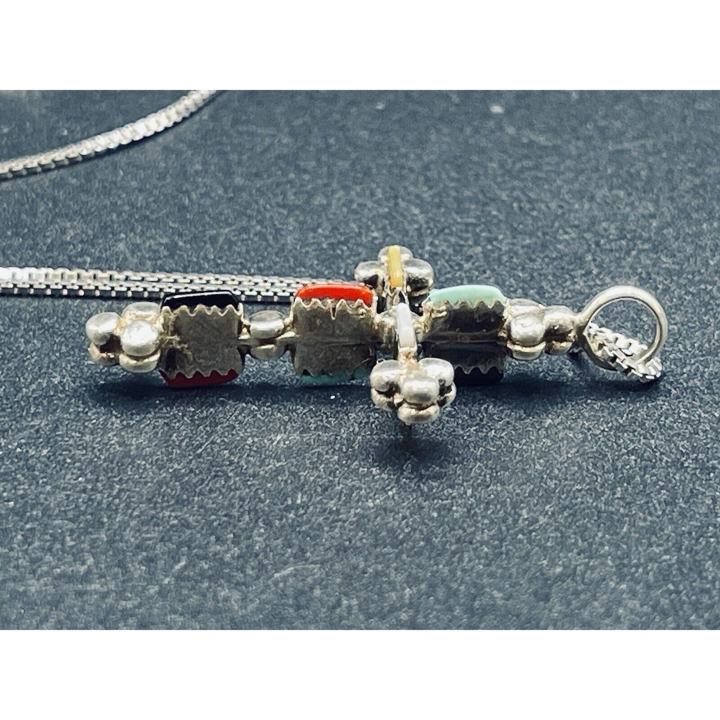 24” Vintage Multi sterling silver Gemstone Cross Pendant Necklace K12