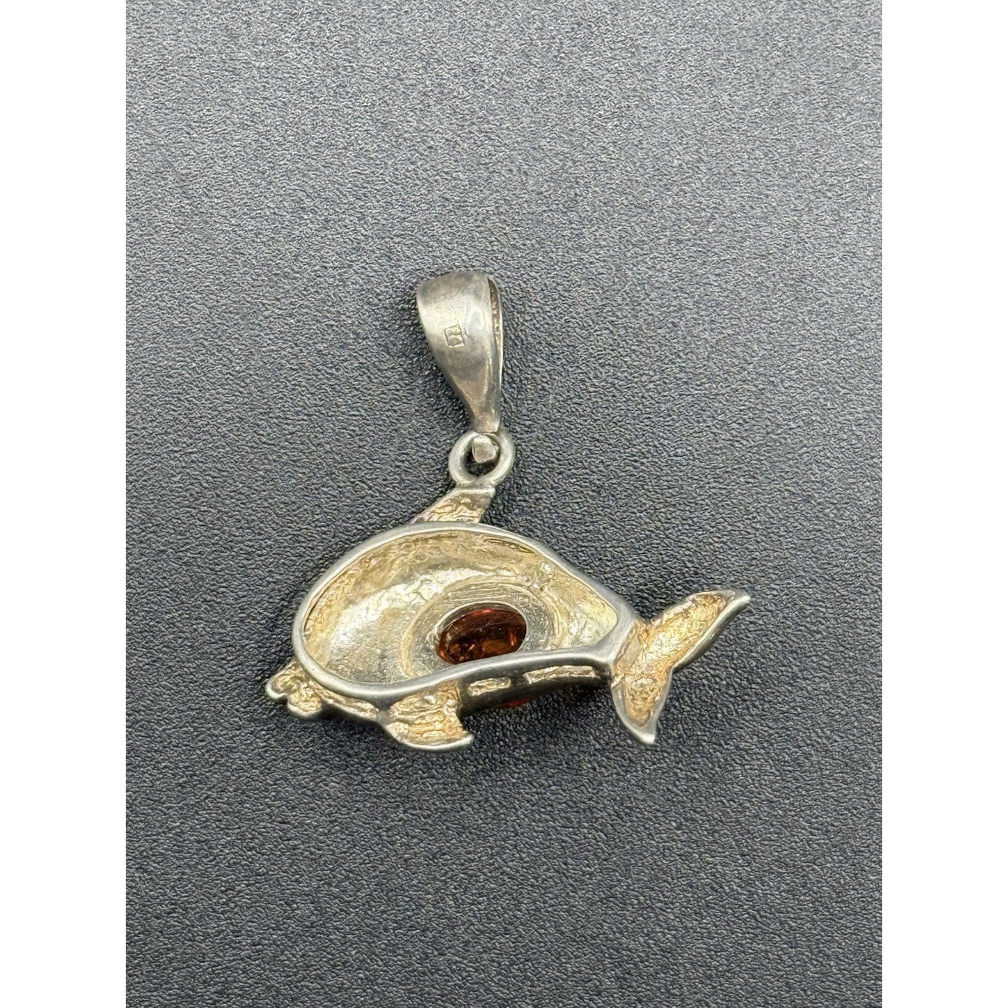 Vintage Sterling Silver Amber Dolphin Pendant 925